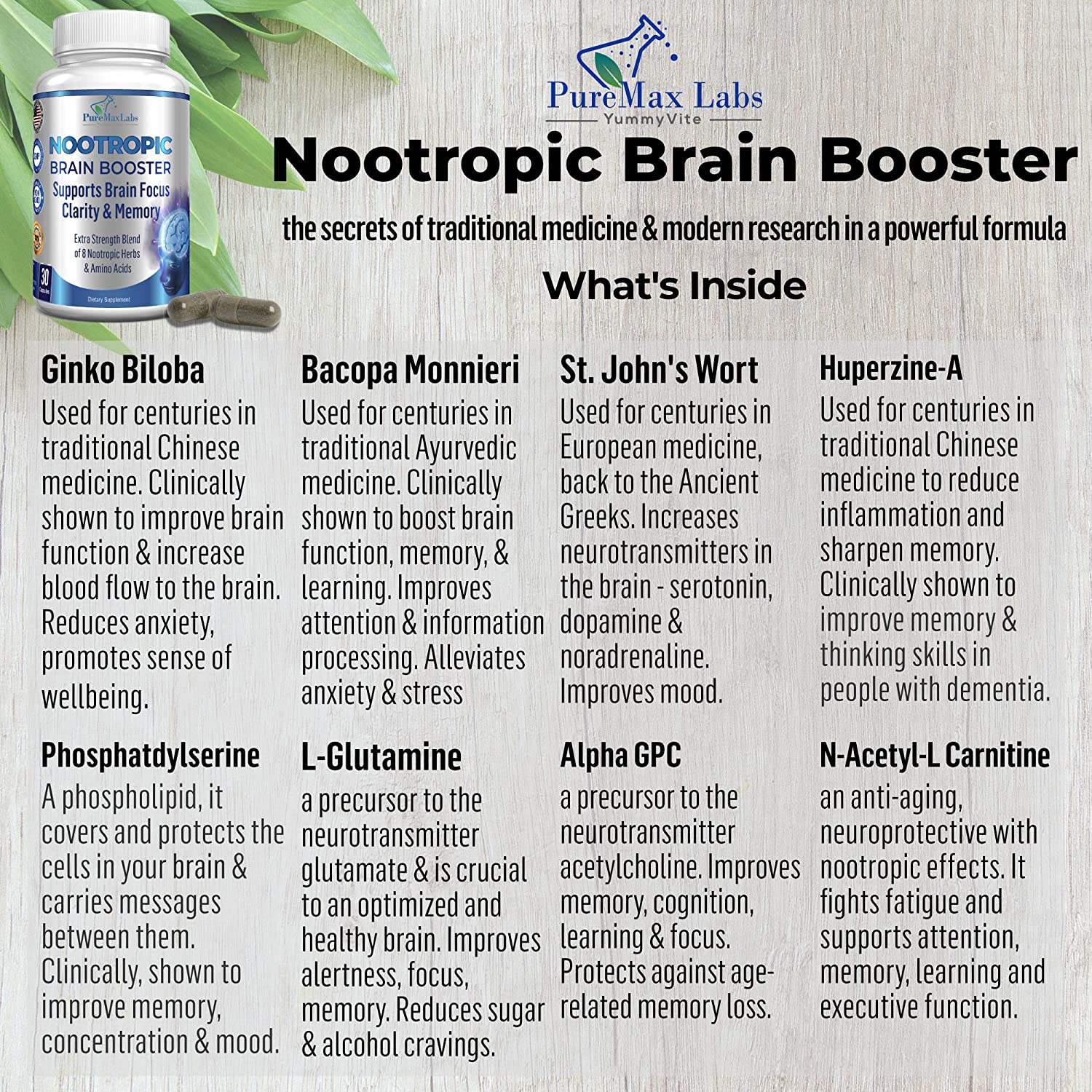 Nootropic Brain Booster for Focus, Energy, Memory, Concentration & Clarity, Reduces Stress & Anxiety