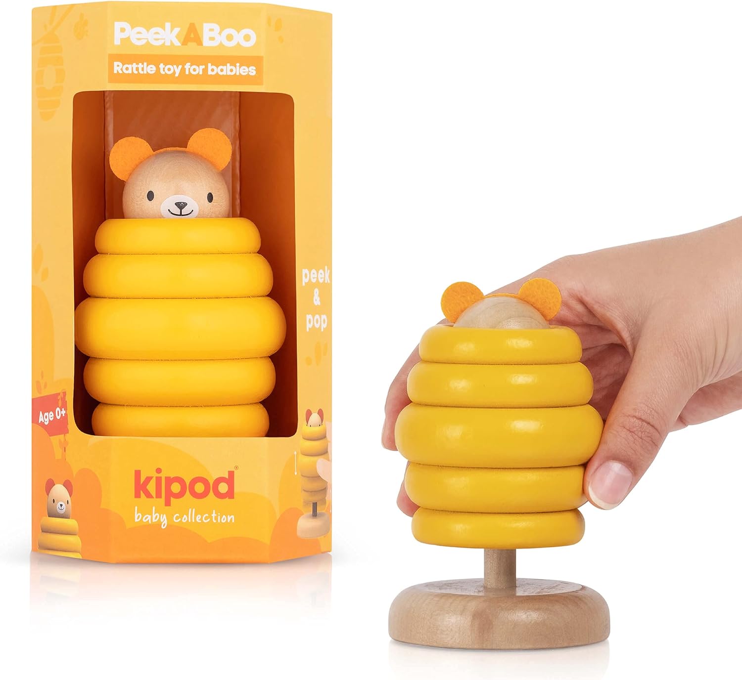 kipod Wooden Rattle \xe2\x80\x93 Bear pop up Infant Toys \xe2\x80\x93 Natural Safe Materials \xe2\x8
