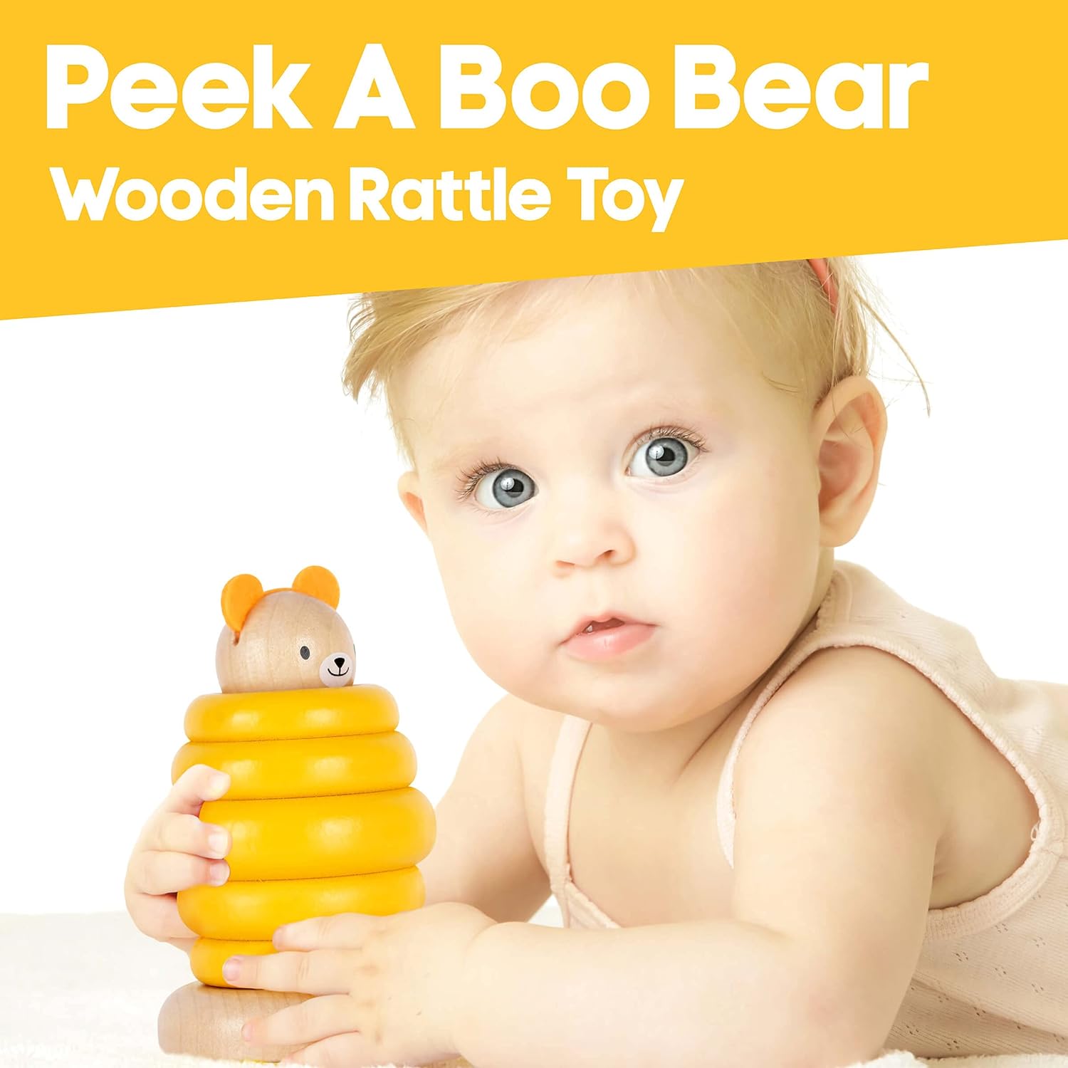 kipod Wooden Rattle \xe2\x80\x93 Bear pop up Infant Toys \xe2\x80\x93 Natural Safe Materials \xe2\x8