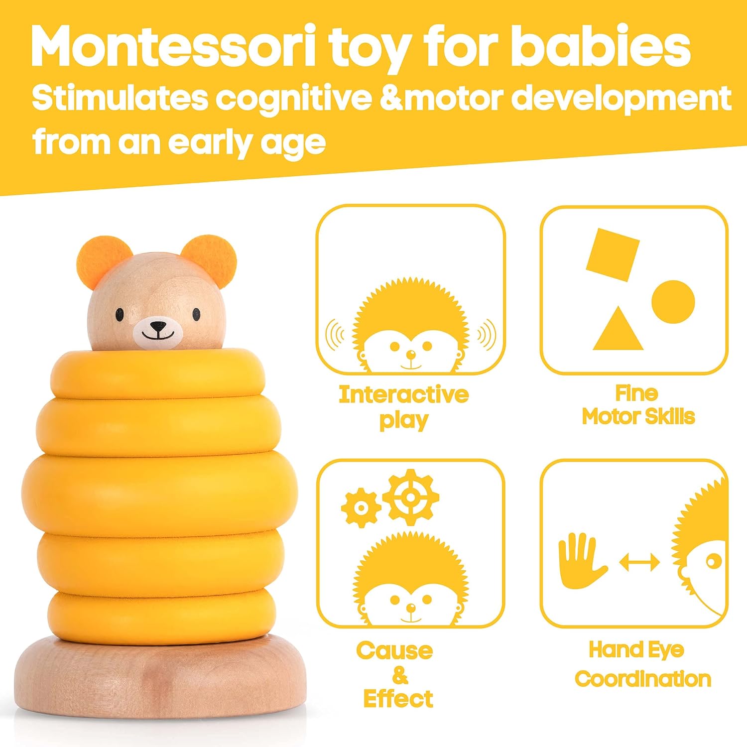kipod Wooden Rattle \xe2\x80\x93 Bear pop up Infant Toys \xe2\x80\x93 Natural Safe Materials \xe2\x8