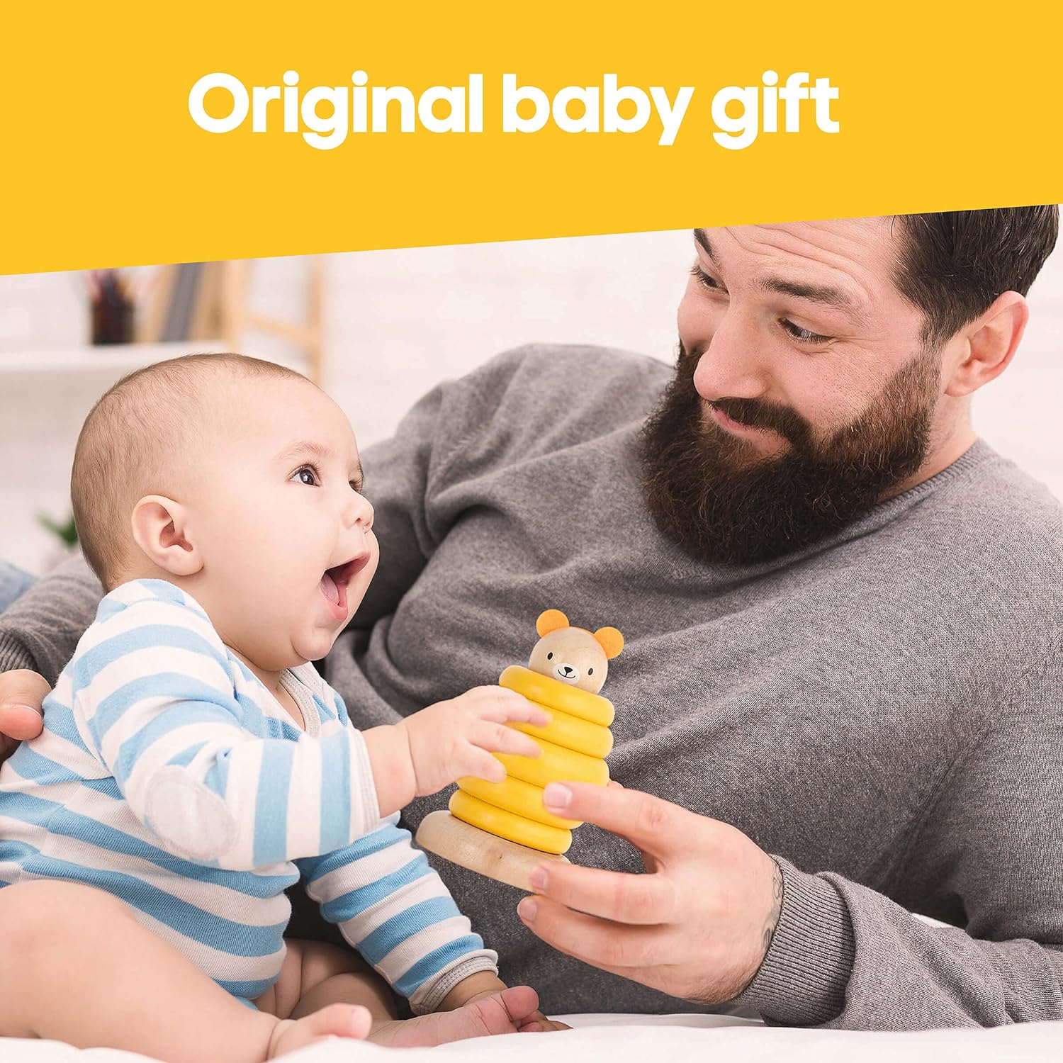 kipod Wooden Rattle \xe2\x80\x93 Bear pop up Infant Toys \xe2\x80\x93 Natural Safe Materials \xe2\x8