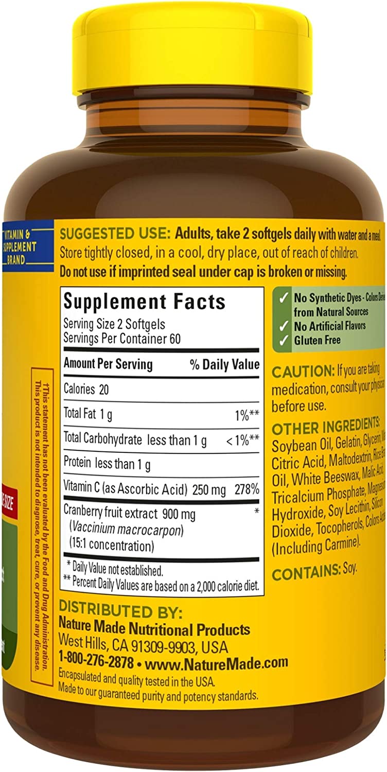 Nature Made Cranberry + Vitamin C Softgels, 120 Count Value Size