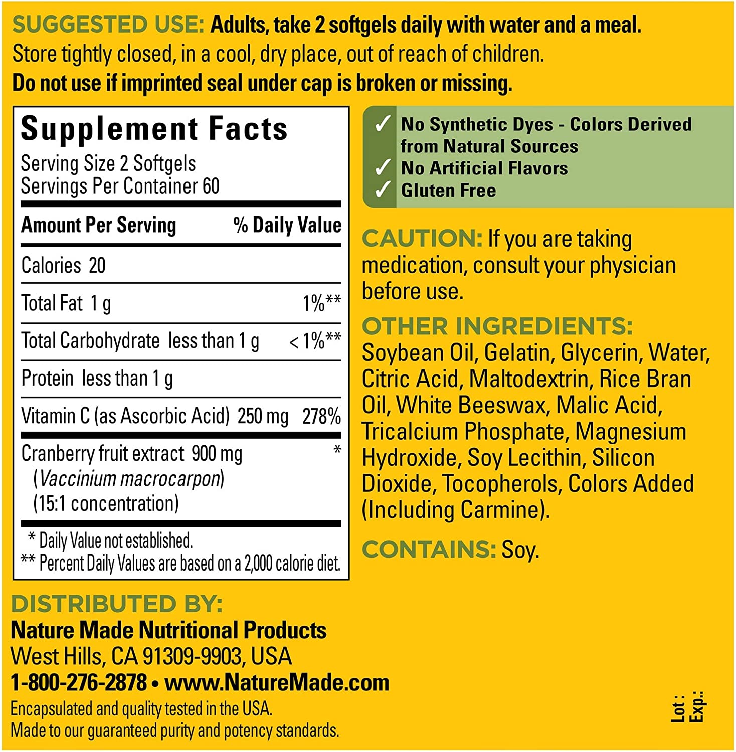 Nature Made Cranberry + Vitamin C Softgels, 120 Count Value Size