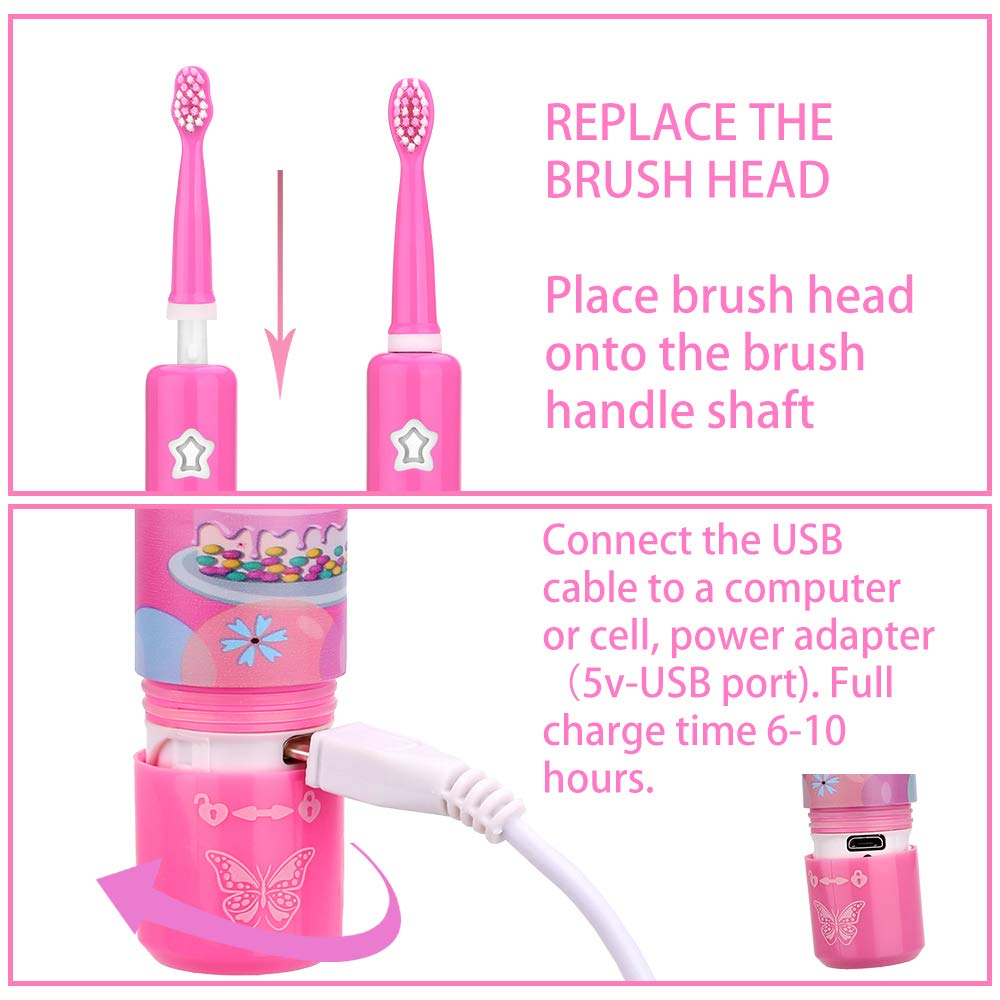 Musical Electric Toothbrushes for Kids Children, 3 Modes 2 Min Timer