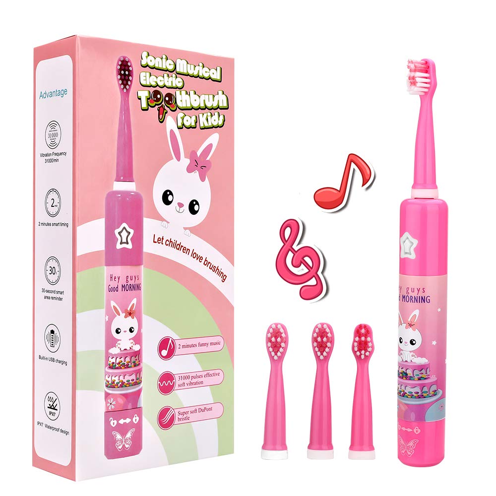 Musical Electric Toothbrushes for Kids Children, 3 Modes 2 Min Timer
