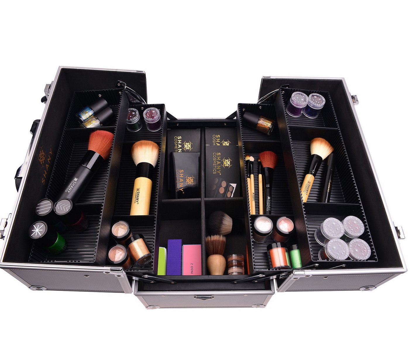 SHANY Essential Pro Makeup Train Case with Shoulder Strap and Locks - Silver