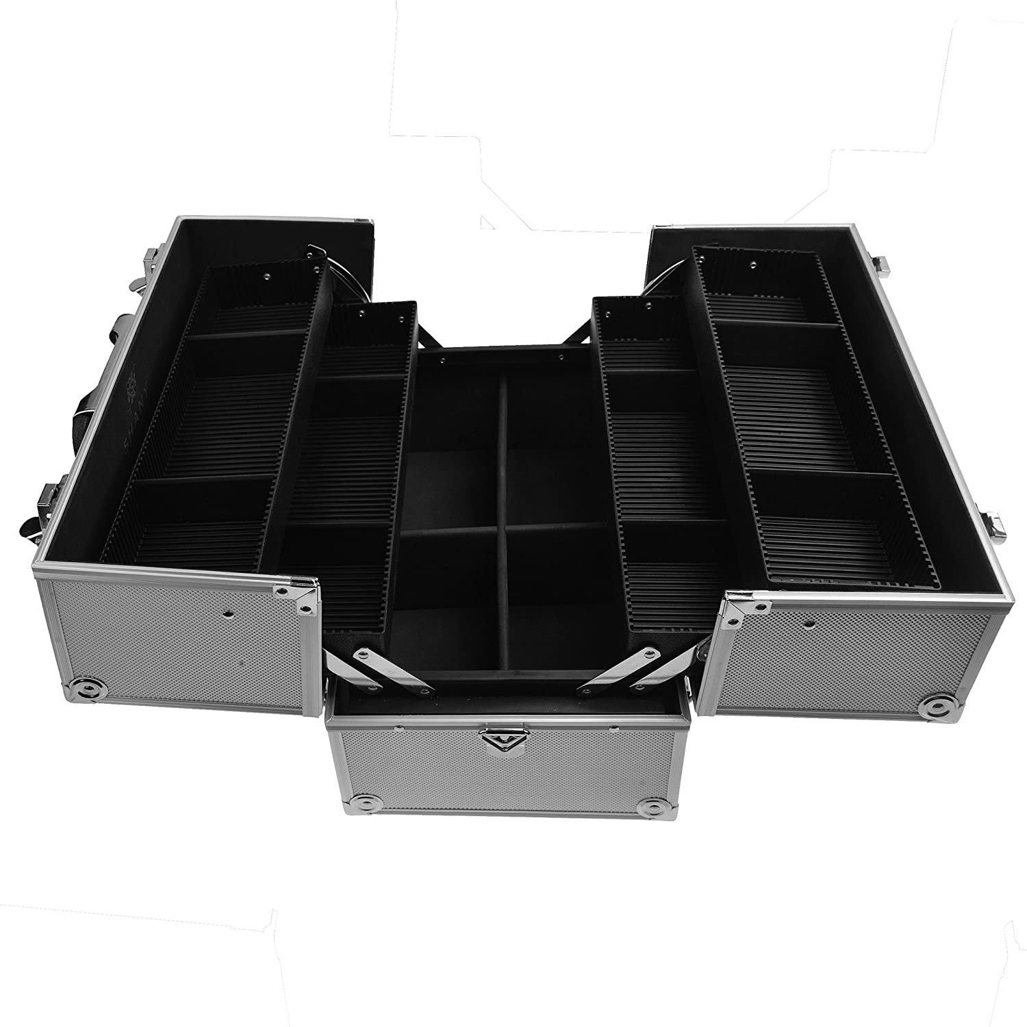 SHANY Essential Pro Makeup Train Case with Shoulder Strap and Locks - Silver