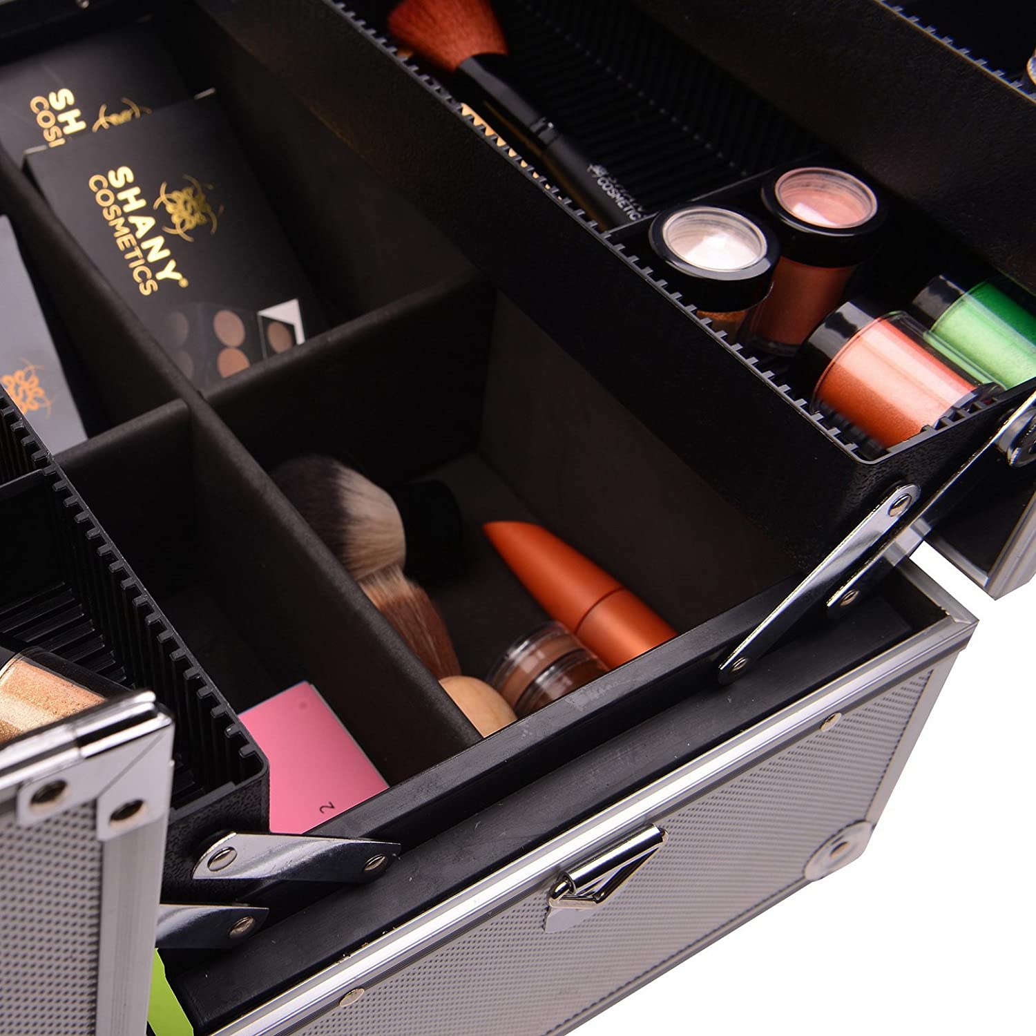 SHANY Essential Pro Makeup Train Case with Shoulder Strap and Locks - Silver