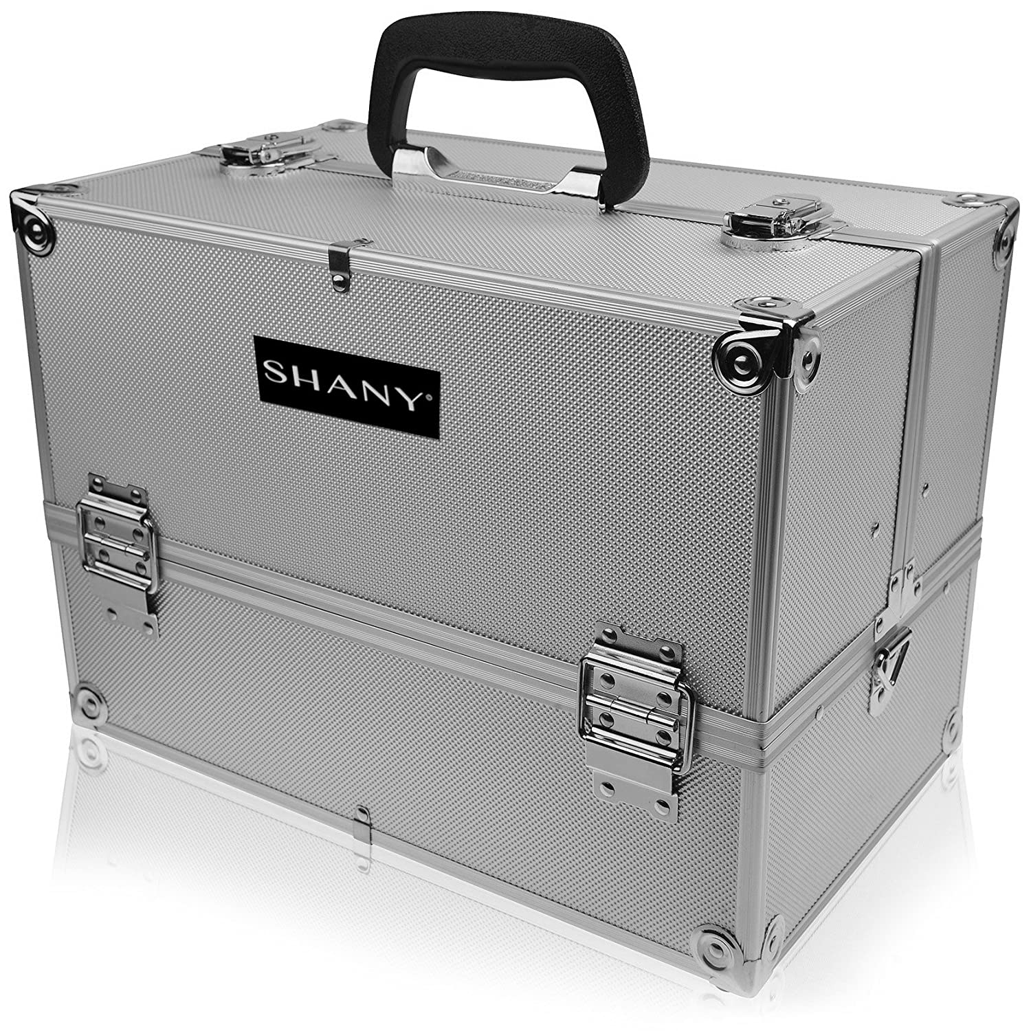 SHANY Essential Pro Makeup Train Case with Shoulder Strap and Locks - Silver