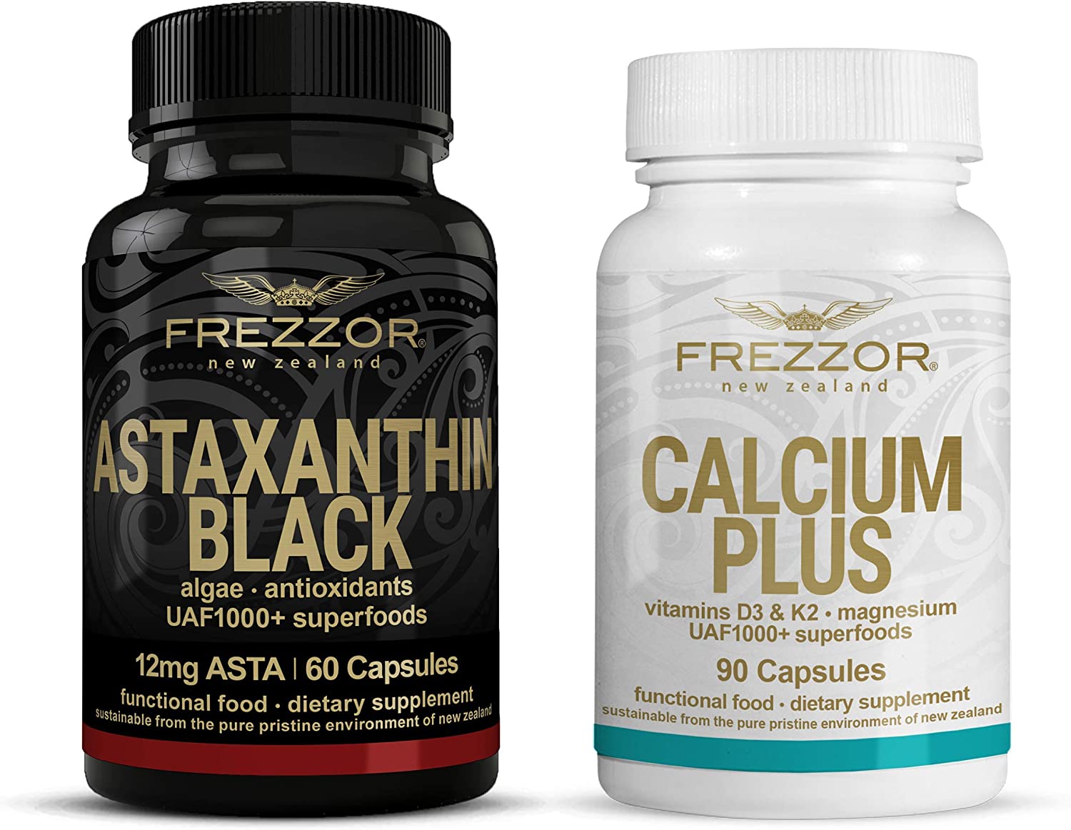 FREZZOR Astaxanthin Black + FREZZOR Calcium Plus Combo-Pack, 12mg Astaxanthin Supplement, Antioxidan