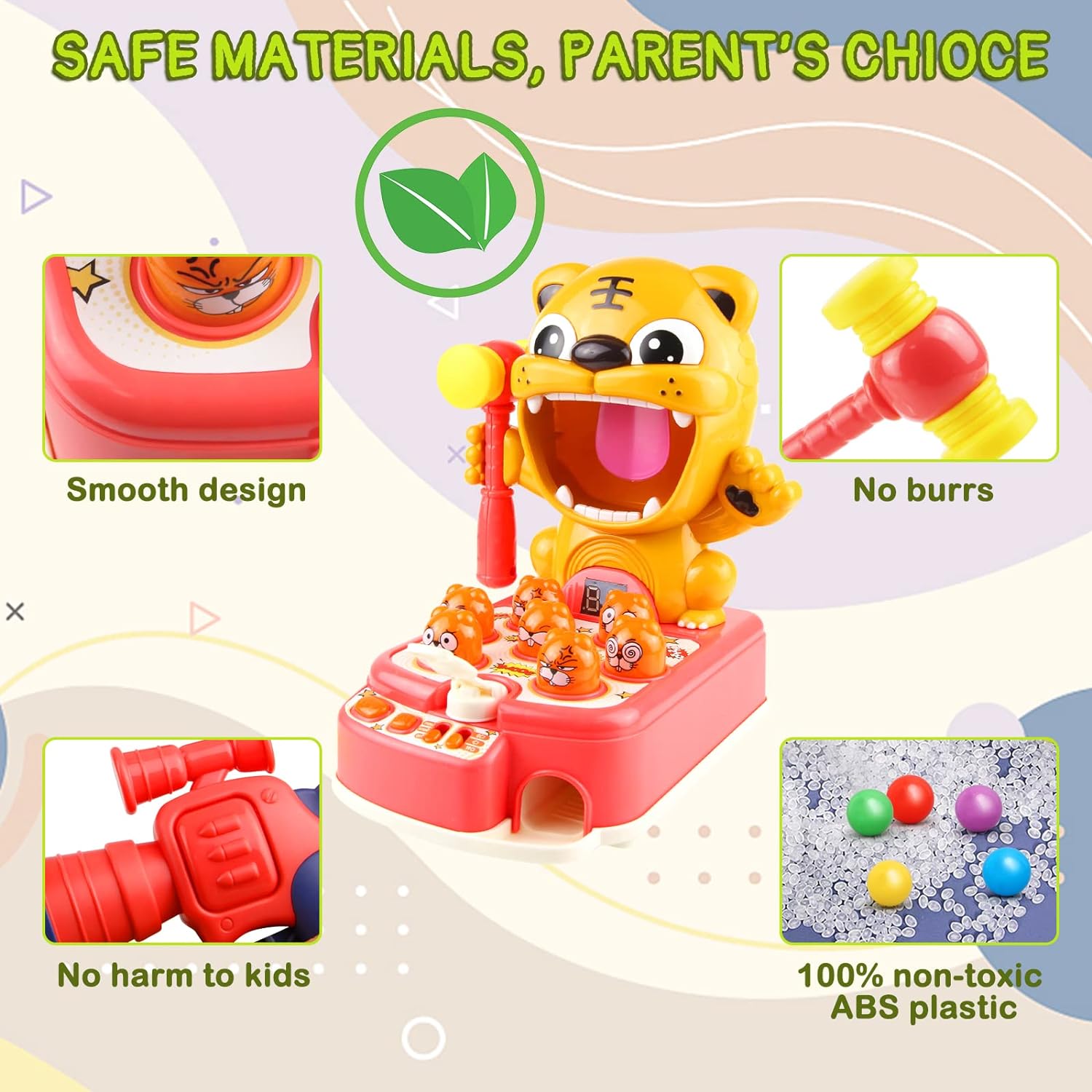 Whack A Tiger Mole Game for Kids, Electronic Arcade Game Toys for 3 4 5 6 7 Year Old Boys & Girls Ha