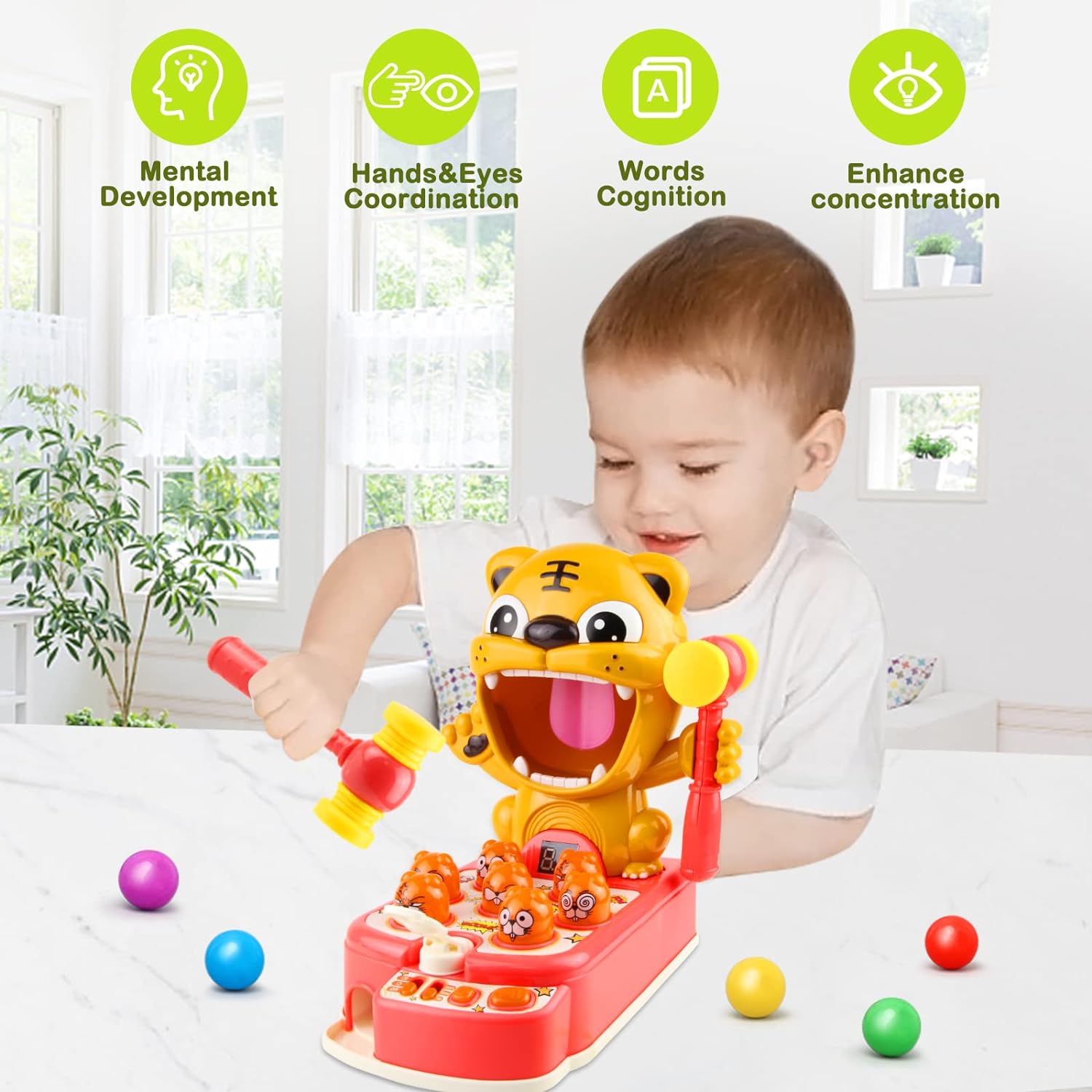 Whack A Tiger Mole Game for Kids, Electronic Arcade Game Toys for 3 4 5 6 7 Year Old Boys & Girls Ha