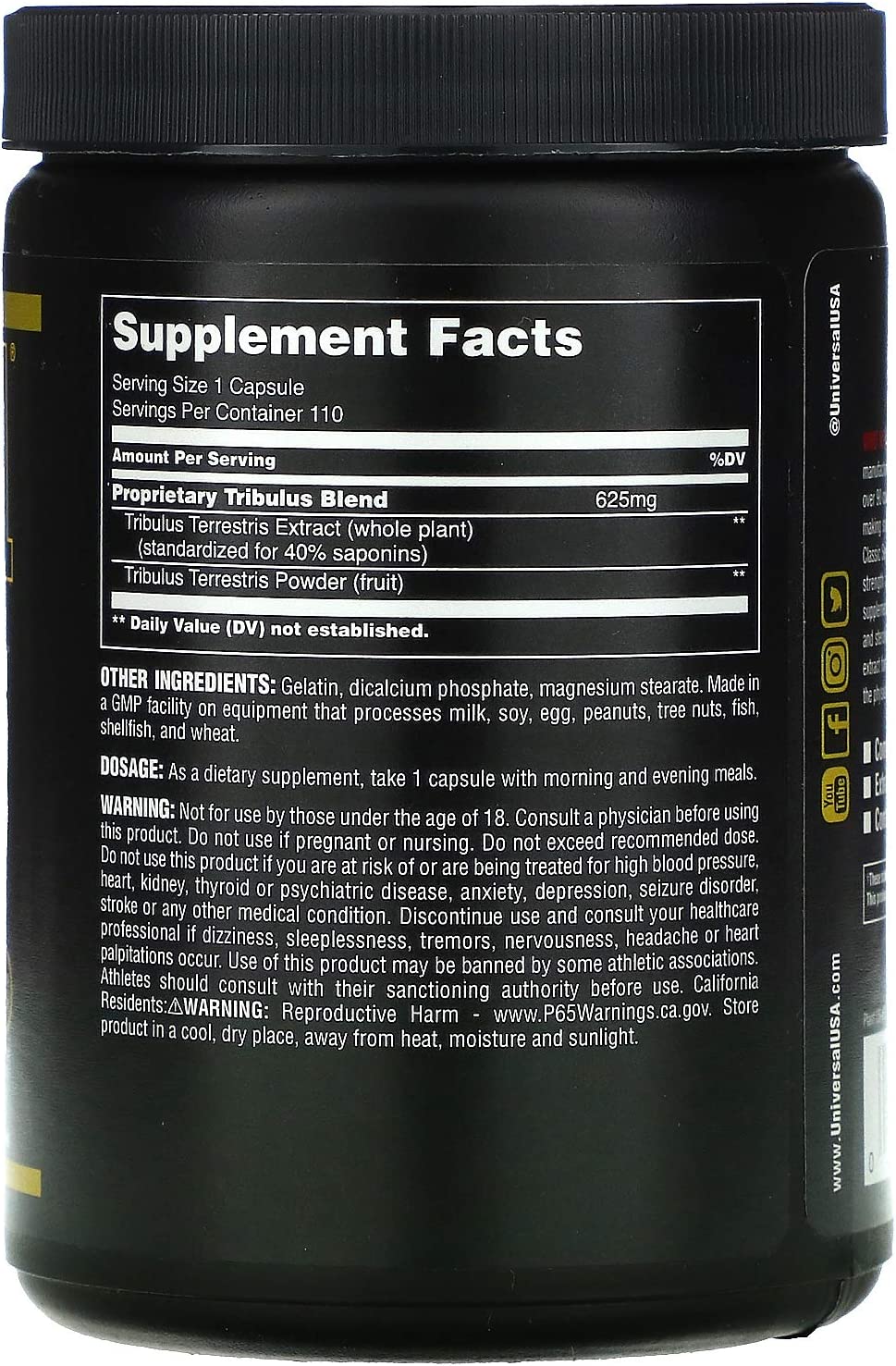 Classic Series, Tribulus Pro, 110 Capsules, Universal Nutrition