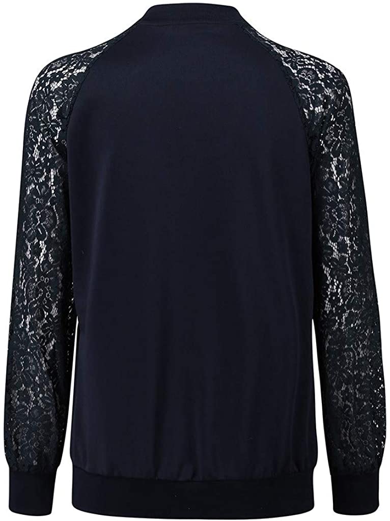 WUAI-Women Bomer Jackets Plus Size Casual Lace Loose Long Sleeve Coat Outwear Cardigans Tops