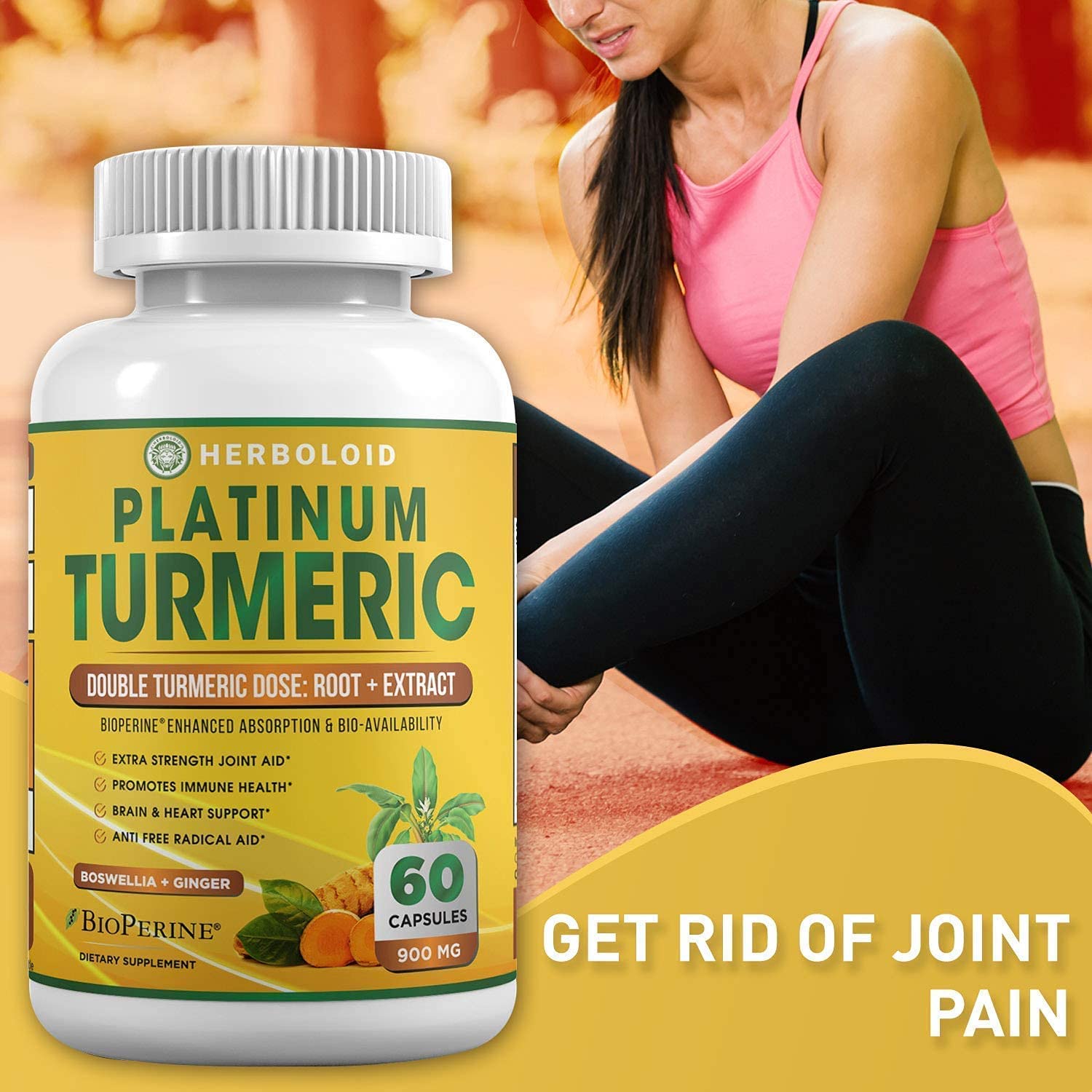 Herboloid Platinum Turmeric Joint, Brain, Heart, Immunity Supplement I Flexibility, Pain Relief, Ant