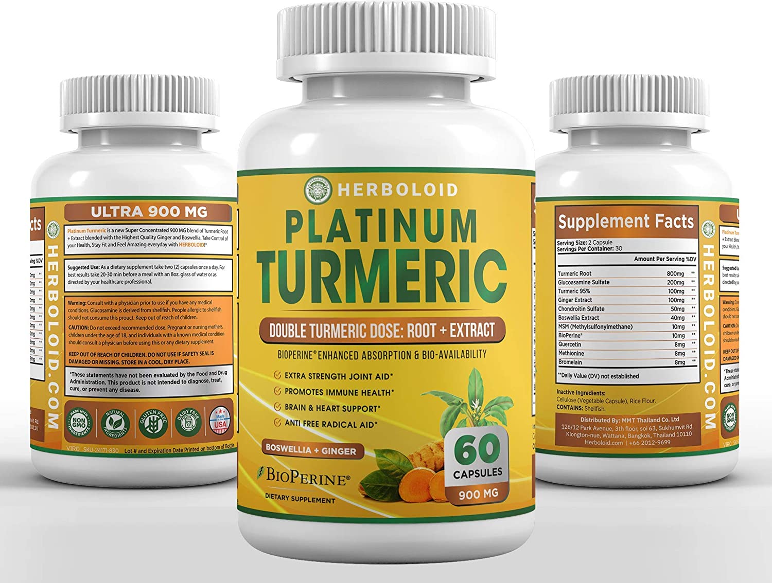 Herboloid Platinum Turmeric Joint, Brain, Heart, Immunity Supplement I Flexibility, Pain Relief, Ant