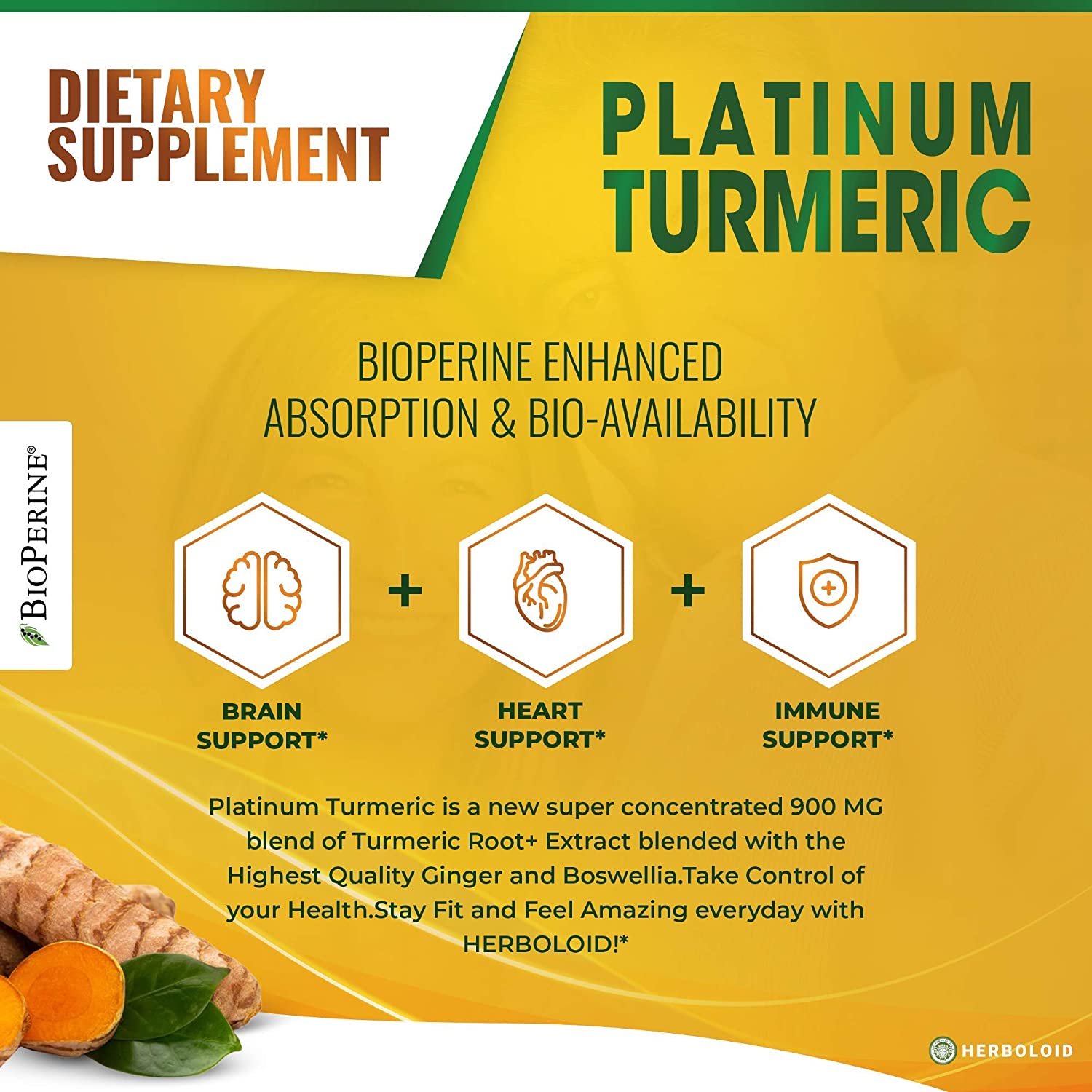 Herboloid Platinum Turmeric Joint, Brain, Heart, Immunity Supplement I Flexibility, Pain Relief, Ant