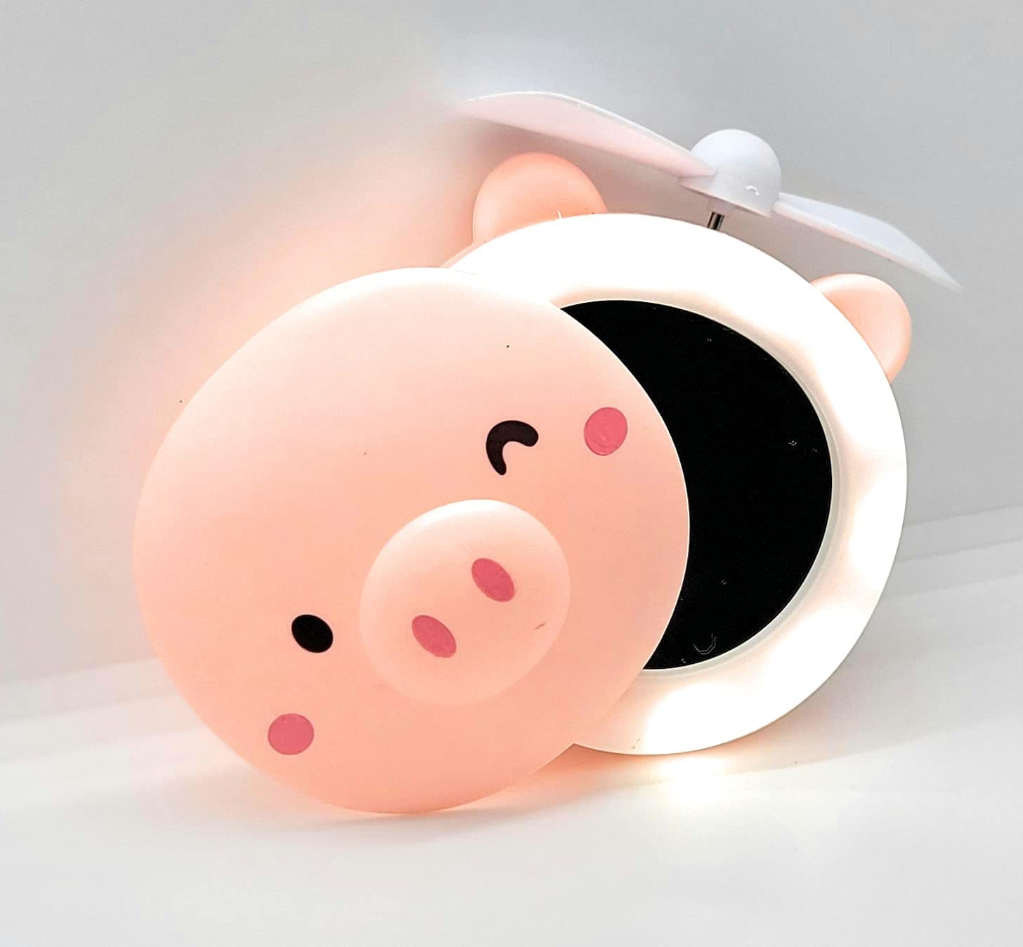 ZOOEYBEAR 3-in-1 Cute Kawaii Mini Handheld Compact Mirror with Fan and LED Light - USB Rechargeable 