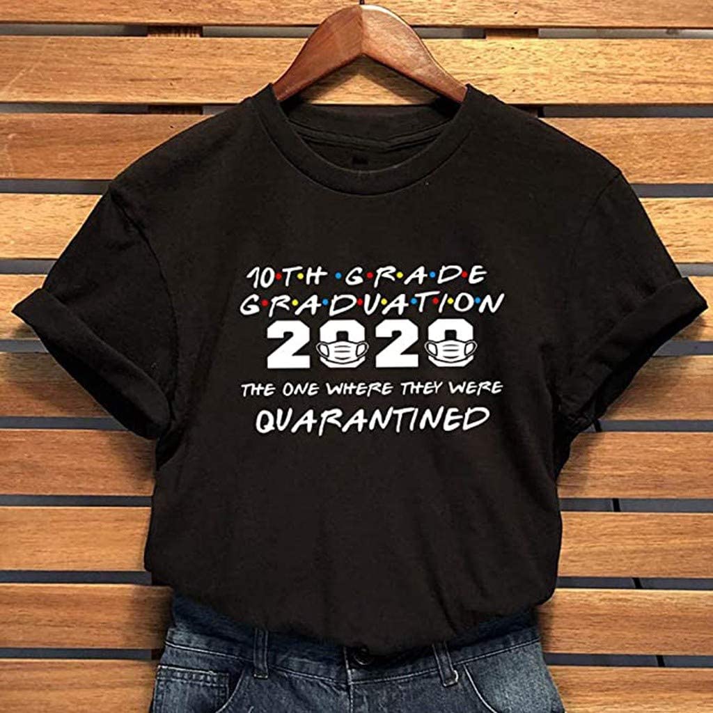 Dosoop 10th Grade Graduation T-Shirt Women Casual Letter Print Short Sleeves O-Neck Loose Tees Blous