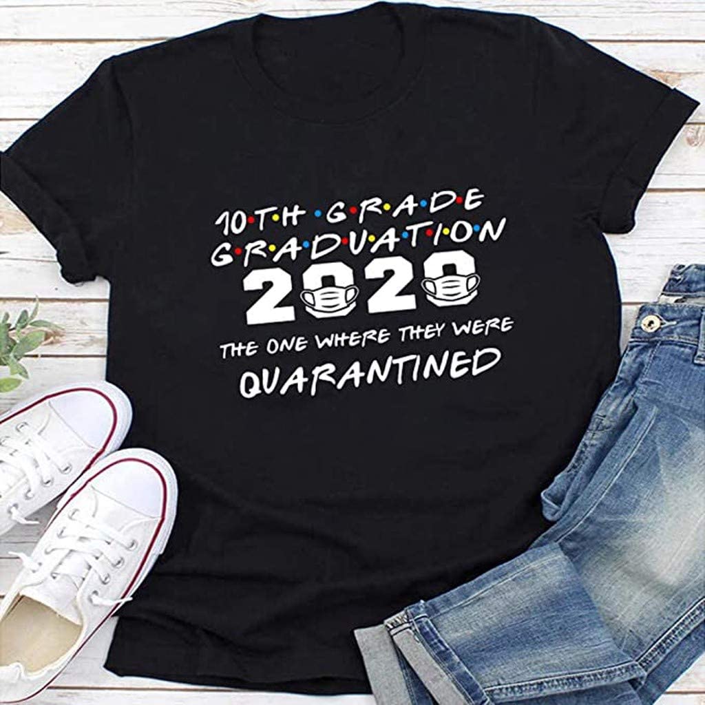 Dosoop 10th Grade Graduation T-Shirt Women Casual Letter Print Short Sleeves O-Neck Loose Tees Blous