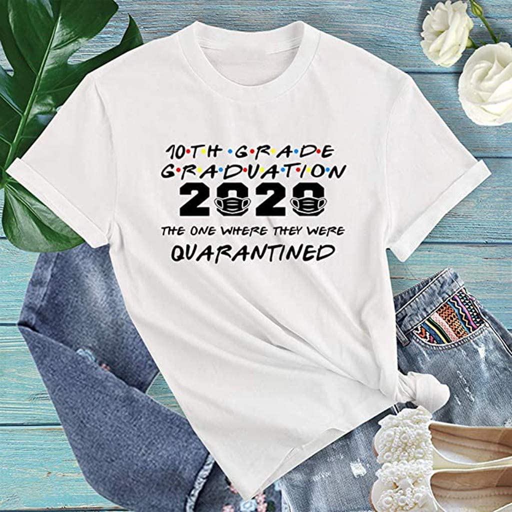 Dosoop 10th Grade Graduation T-Shirt Women Casual Letter Print Short Sleeves O-Neck Loose Tees Blous