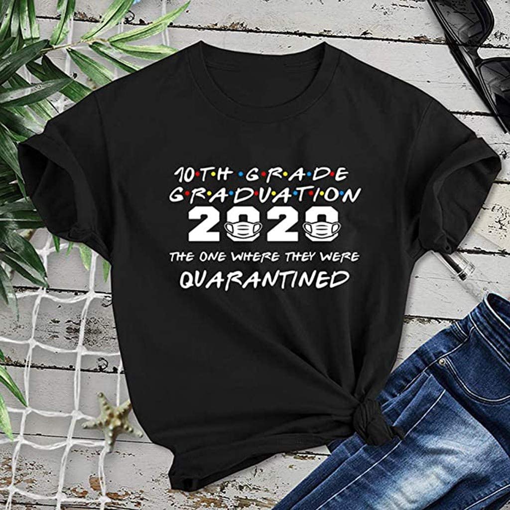 Dosoop 10th Grade Graduation T-Shirt Women Casual Letter Print Short Sleeves O-Neck Loose Tees Blous