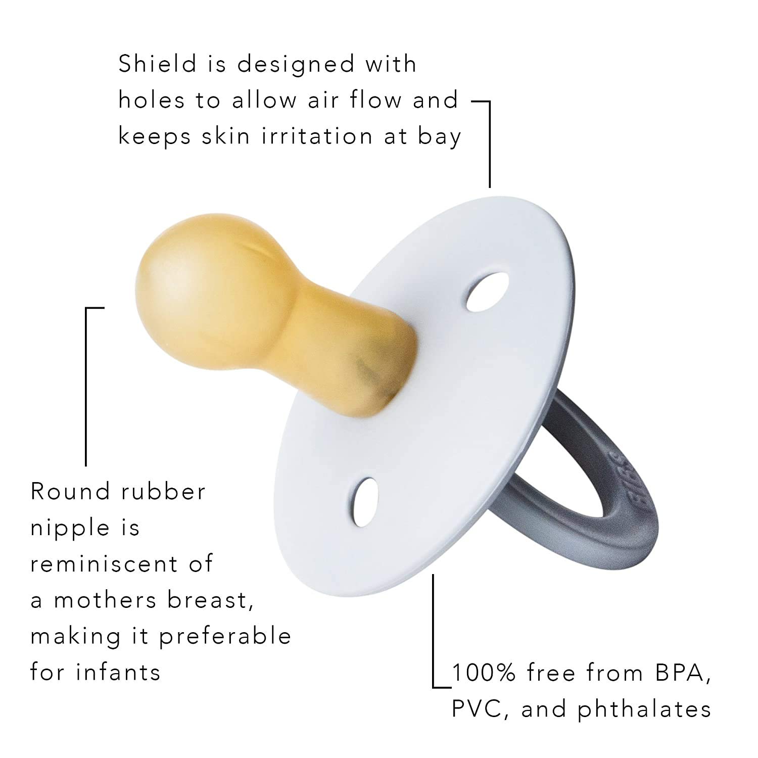 BIBS Baby Pacifier | BPA-Free Natural Rubber | Made in Denmark | Dusky Lilac 2-Pack (0-6 Months)
