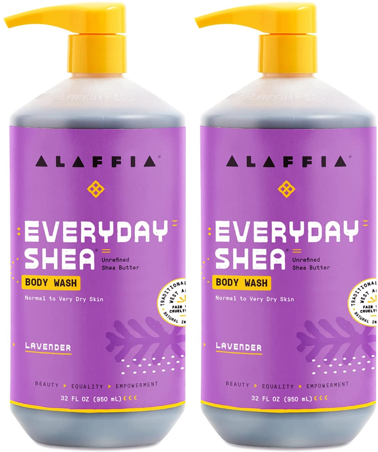 Alaffia Everyday Shea Body Wash, Lavender 32 FZ (Pack of 2)
