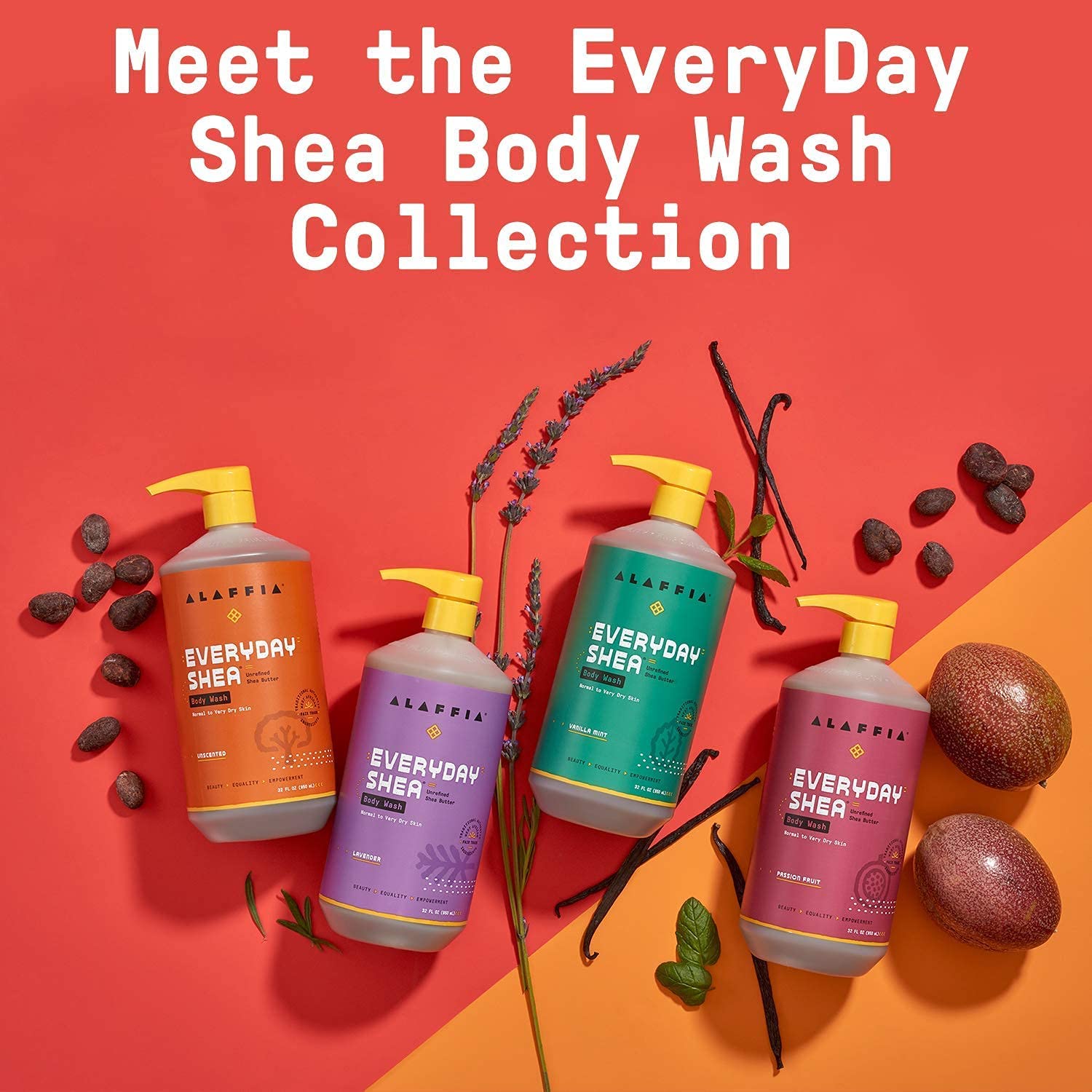 Alaffia Everyday Shea Body Wash, Lavender 32 FZ (Pack of 2)