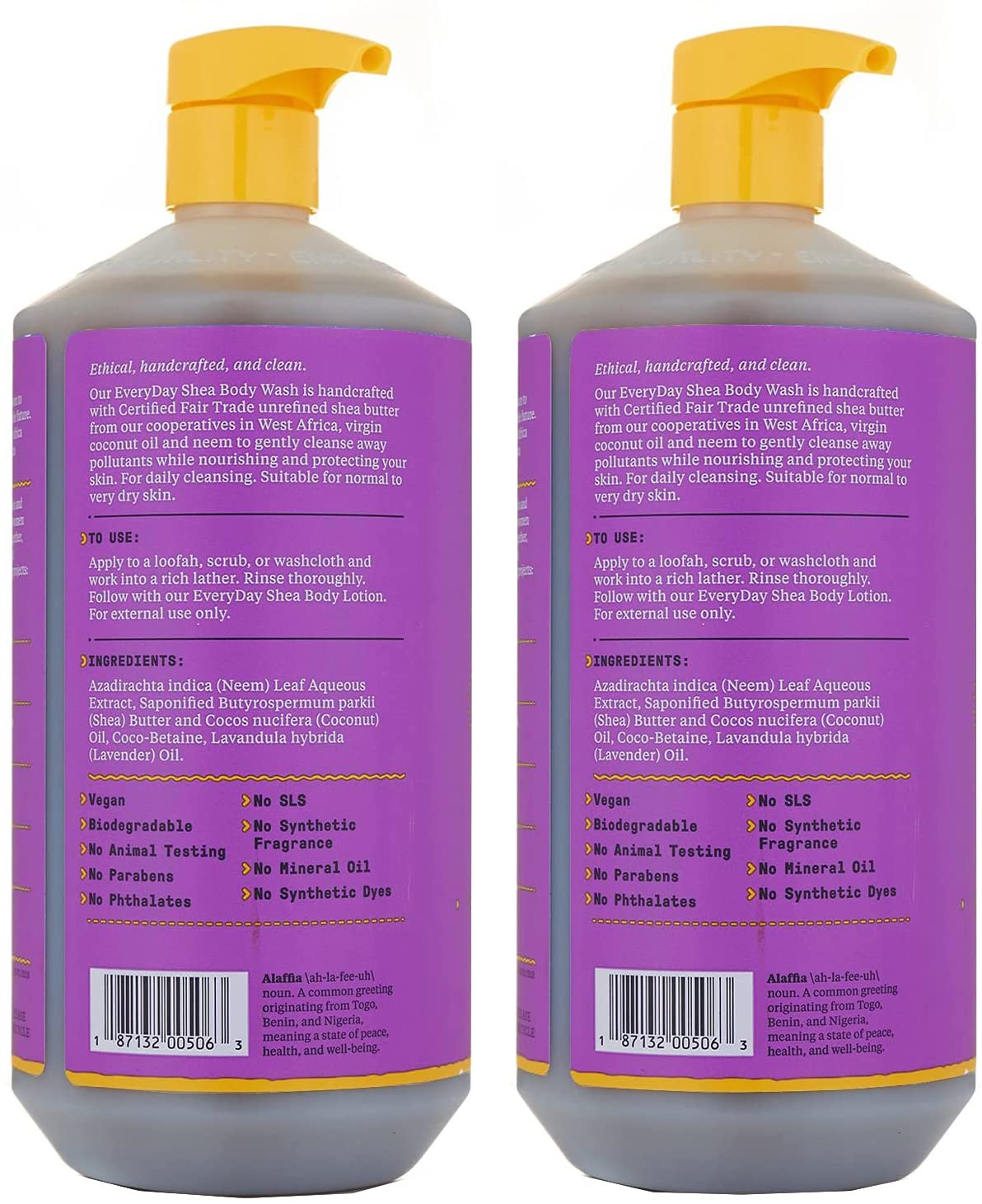 Alaffia Everyday Shea Body Wash, Lavender 32 FZ (Pack of 2)