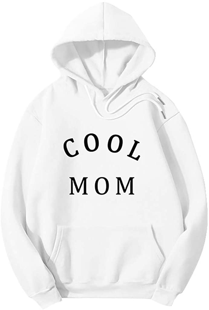 Dosoop Women Long Sleeve Shirt Letter Print Hoodies Drawstring Pocket Sweatshirts Sports Pullover Bl