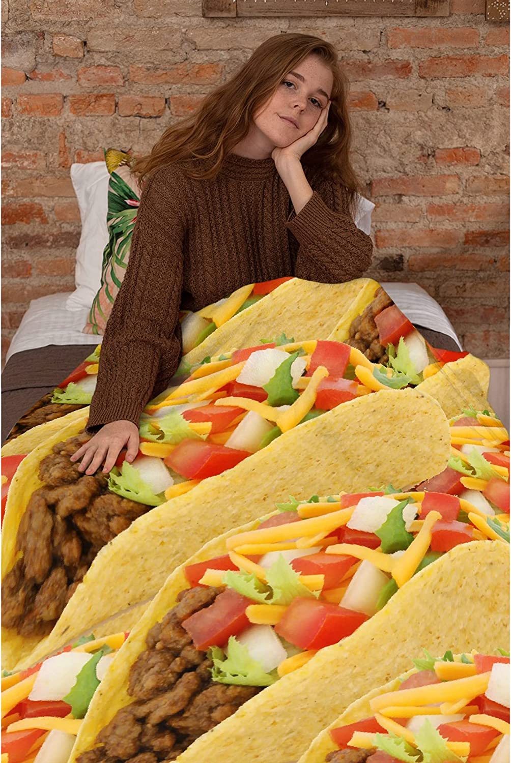Taco Blanket Throw, Funny Food Blanket Gift for Daughter and Son, Ultra Soft Lightweight Flannel Fle