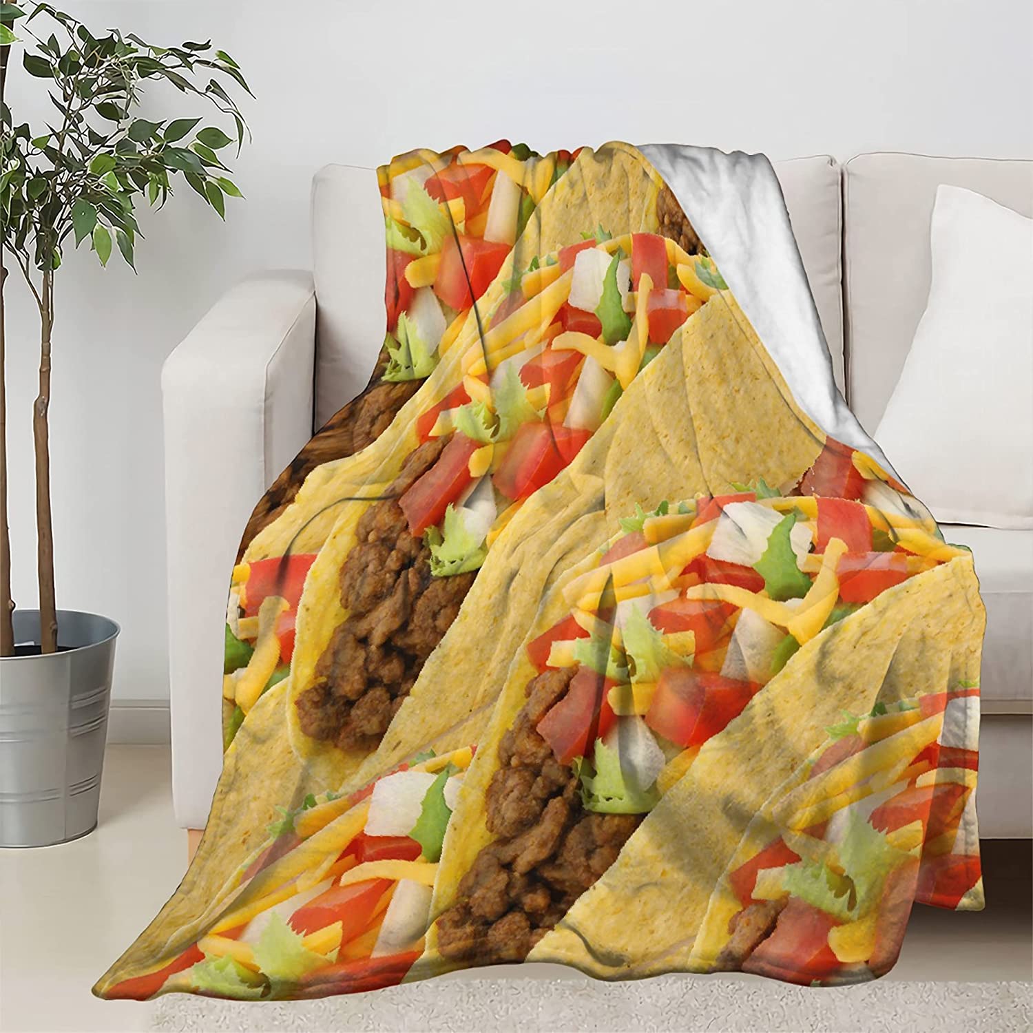 Taco Blanket Throw, Funny Food Blanket Gift for Daughter and Son, Ultra Soft Lightweight Flannel Fle
