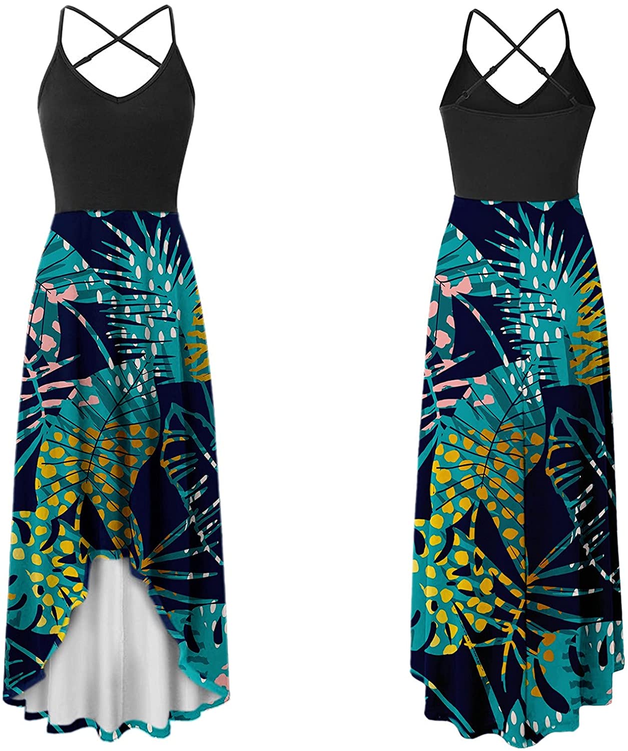 WYTong Women Sexy V-Neck Elegant Party Dress Irregular Hem Prints Long Party Dress Spaghetti Strap D