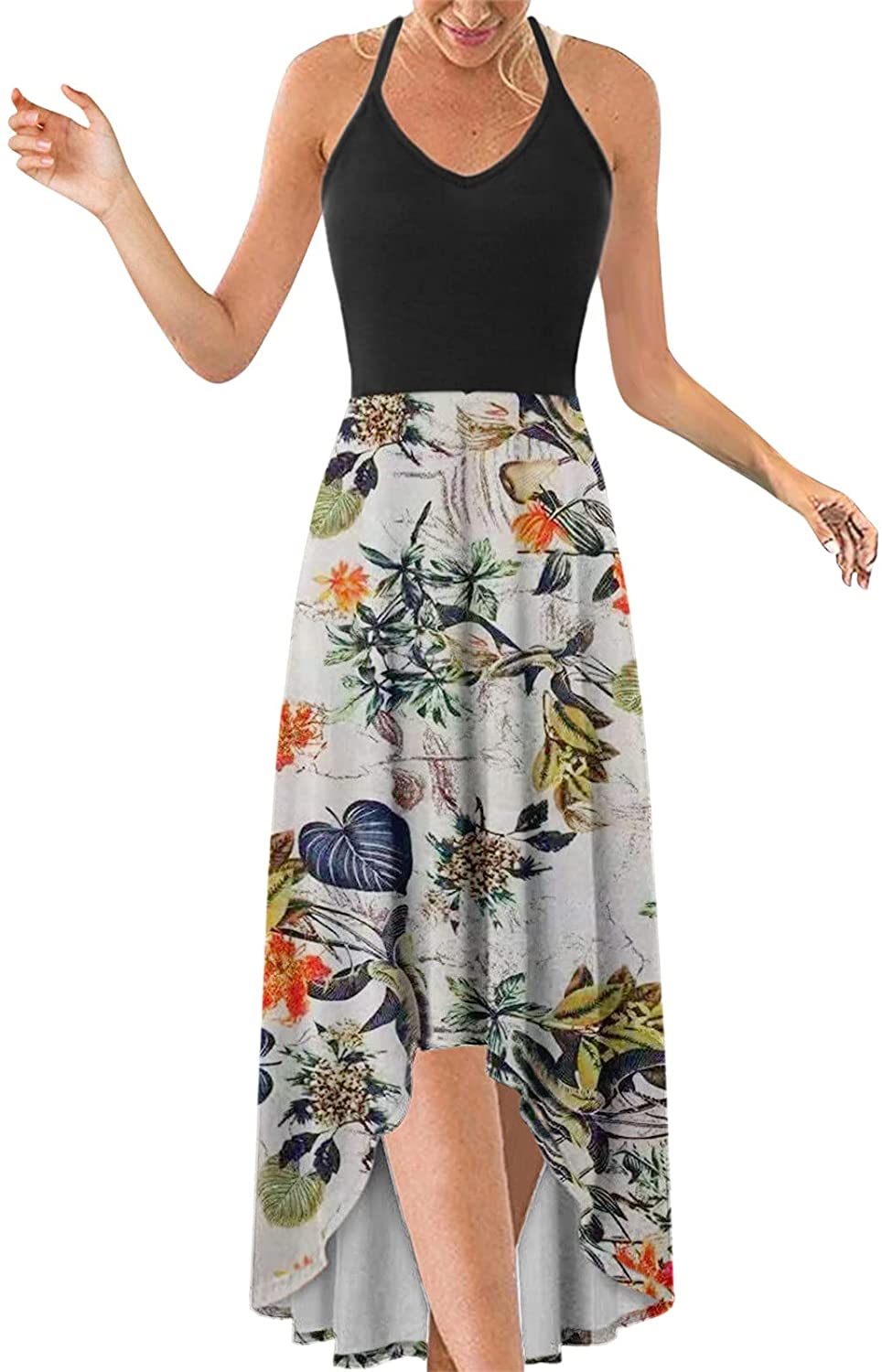 WYTong Women Party Maxi Dress V-Neck Elegant Irregular Hem Prints Summer Beach Dress Spaghetti Strap