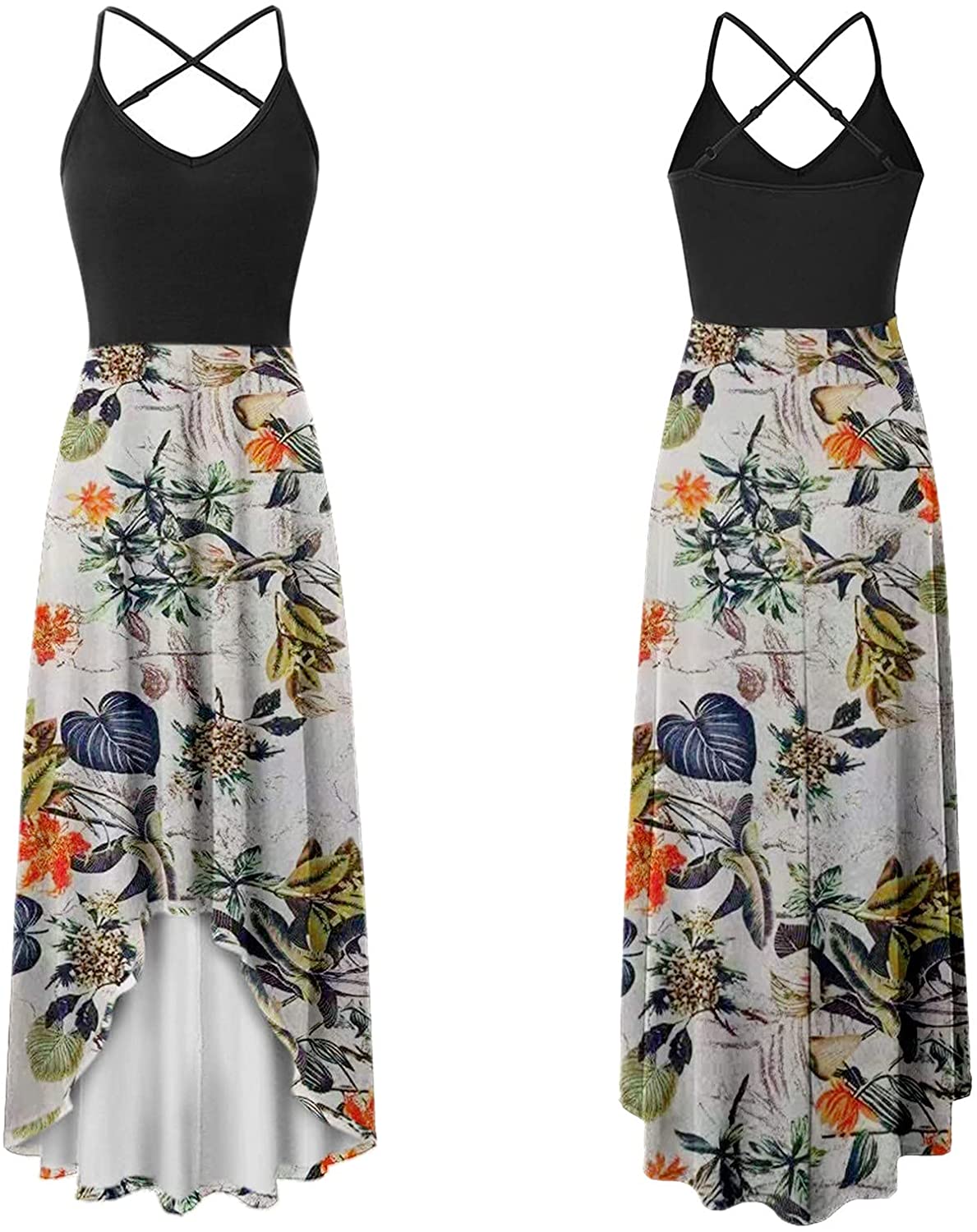 WYTong Women Party Maxi Dress V-Neck Elegant Irregular Hem Prints Summer Beach Dress Spaghetti Strap