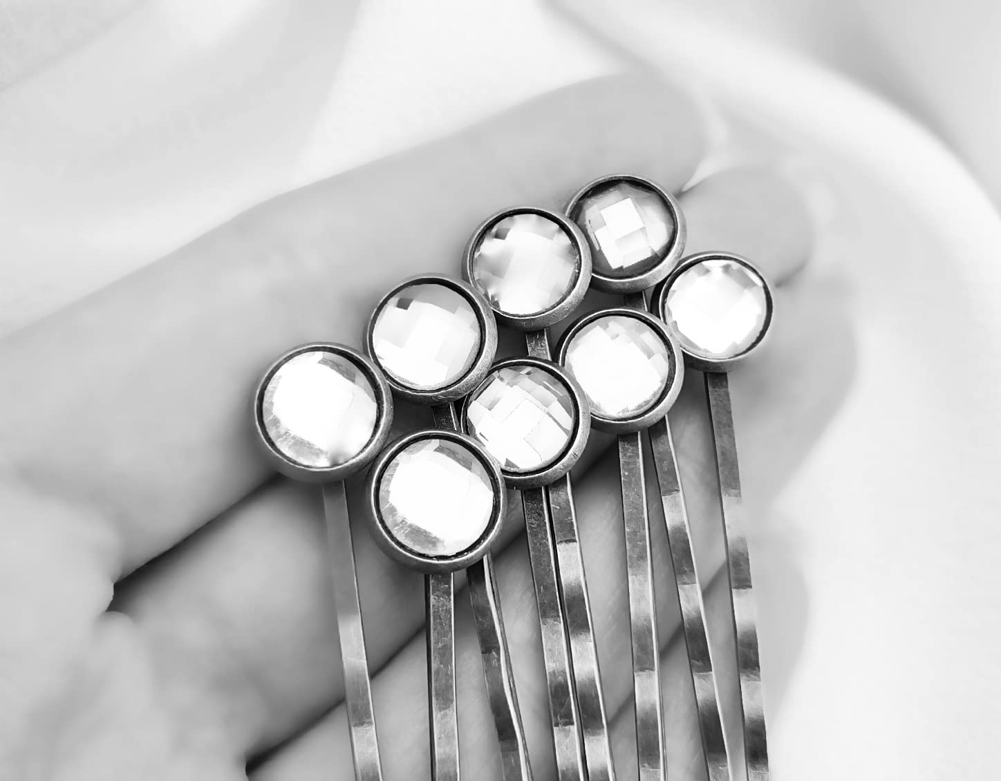 Crystal Hair Pins for Women, Decorative Bobby Pin Set of 8 Bright Blue Hairpins, Sparkly Glass Rhine