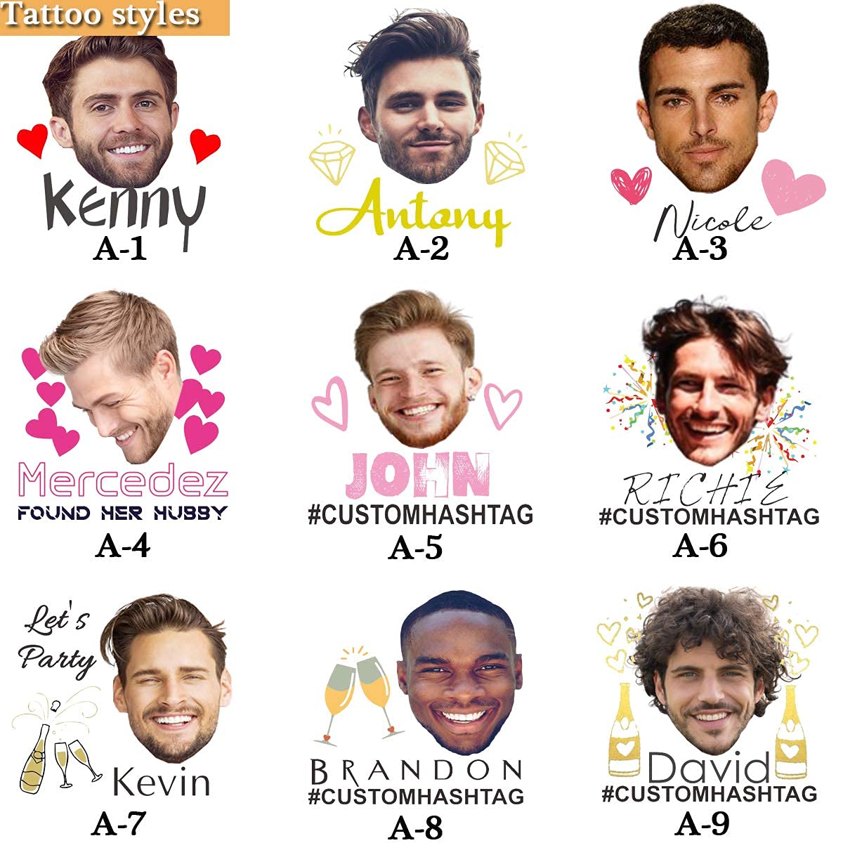 kullder 30pcs Bachelorette Party Tattoos, Custom the Groom Face Tattoos, Wedding Party Decorations,