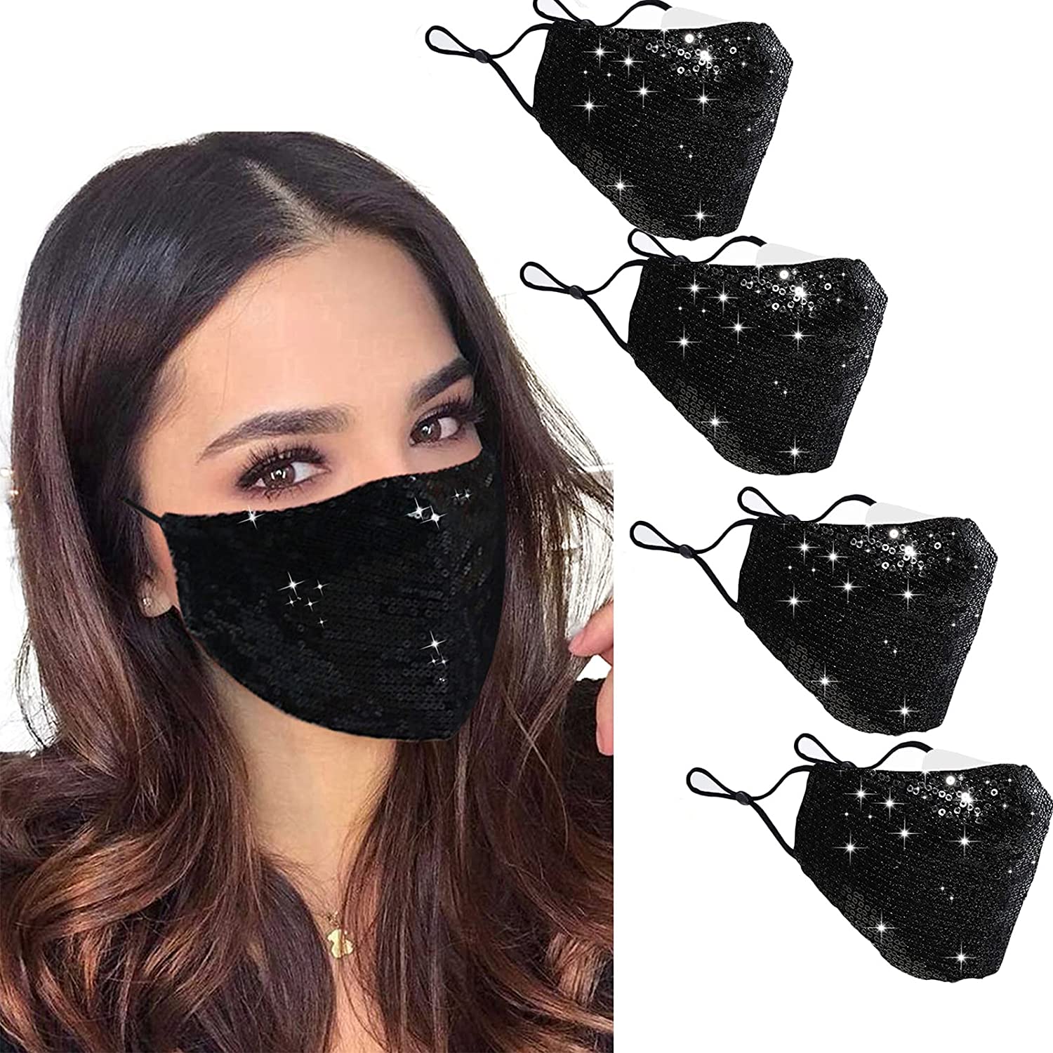Halloween Christmas Masquerade Mask for Women Bling Sequins Fashion Party Face Mask for Girls