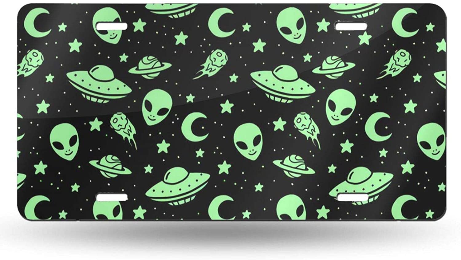 Aliens Spaceships License Plate Frame Aluminum Metal Covers,Metal Novelty Car Plate for Women Girls 