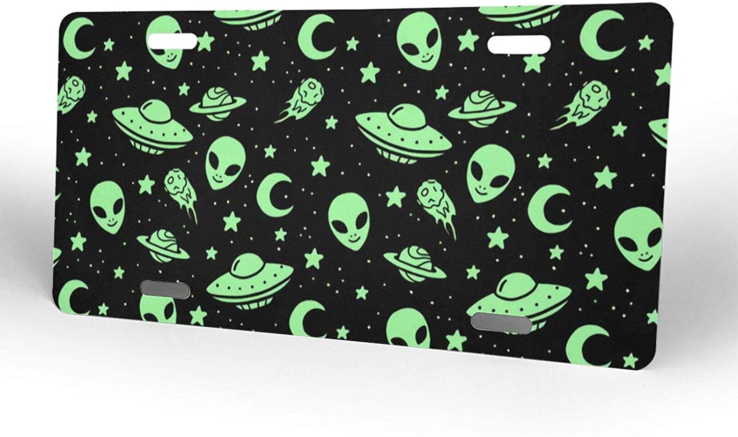 Aliens Spaceships License Plate Frame Aluminum Metal Covers,Metal Novelty Car Plate for Women Girls 