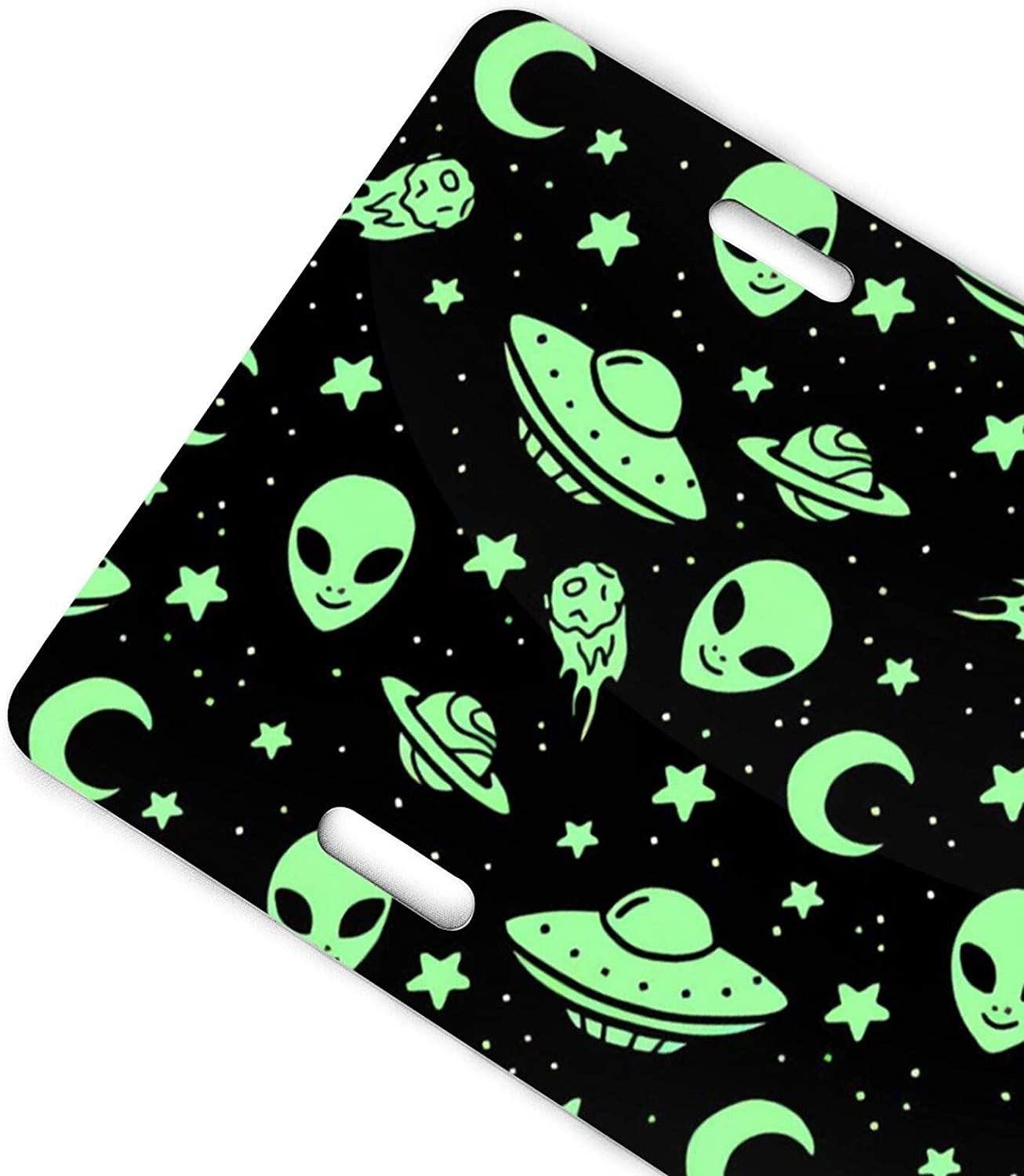 Aliens Spaceships License Plate Frame Aluminum Metal Covers,Metal Novelty Car Plate for Women Girls 