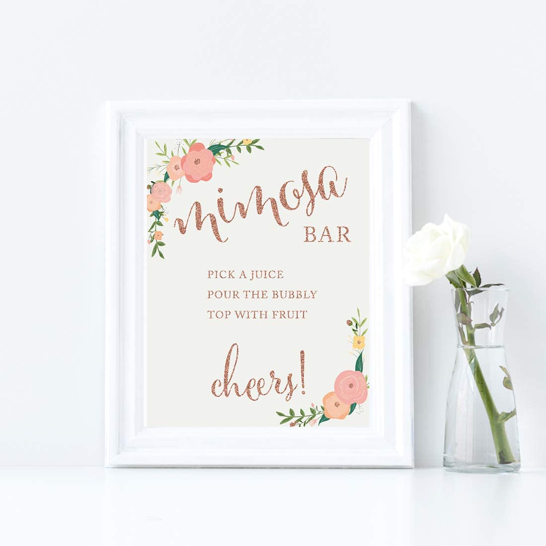 Andaz Press Wedding Party Signs, Faux Rose Gold Glitter with Florals, 8.5x11-inch, Build Your Own Mi
