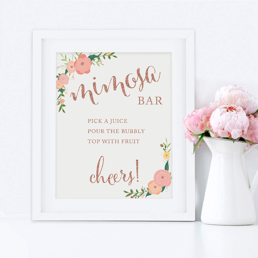 Andaz Press Wedding Party Signs, Faux Rose Gold Glitter with Florals, 8.5x11-inch, Build Your Own Mi