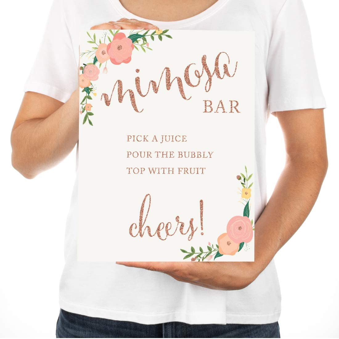 Andaz Press Wedding Party Signs, Faux Rose Gold Glitter with Florals, 8.5x11-inch, Build Your Own Mi