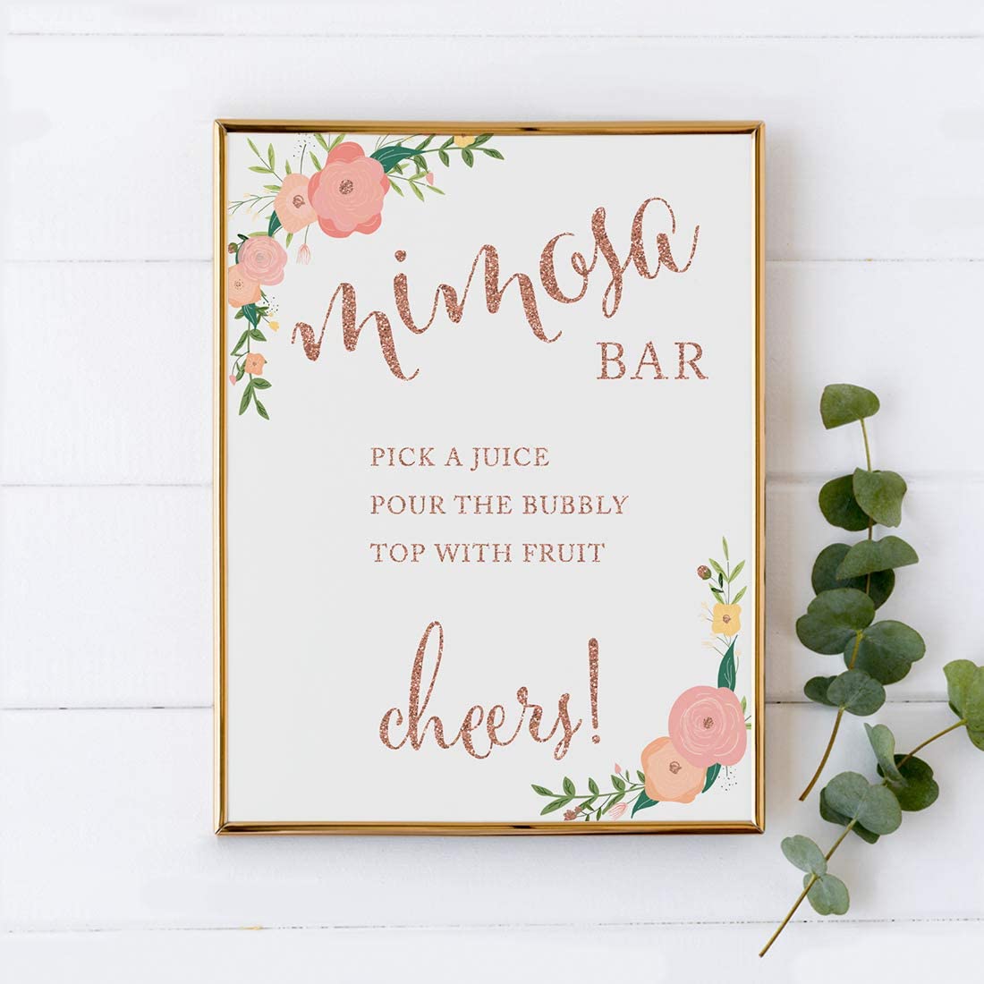 Andaz Press Wedding Party Signs, Faux Rose Gold Glitter with Florals, 8.5x11-inch, Build Your Own Mi