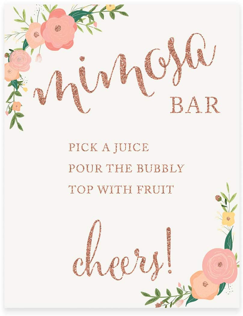 Andaz Press Wedding Party Signs, Faux Rose Gold Glitter with Florals, 8.5x11-inch, Build Your Own Mi