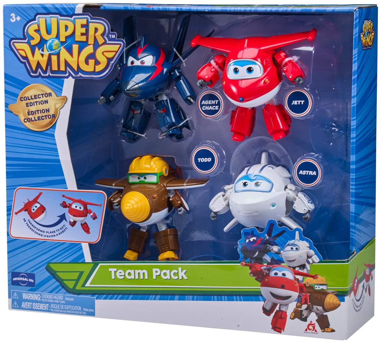 Super Wings US730204 Transforming Toy Figures, Jett Todd Astra & Agent Chase, Scale, 5