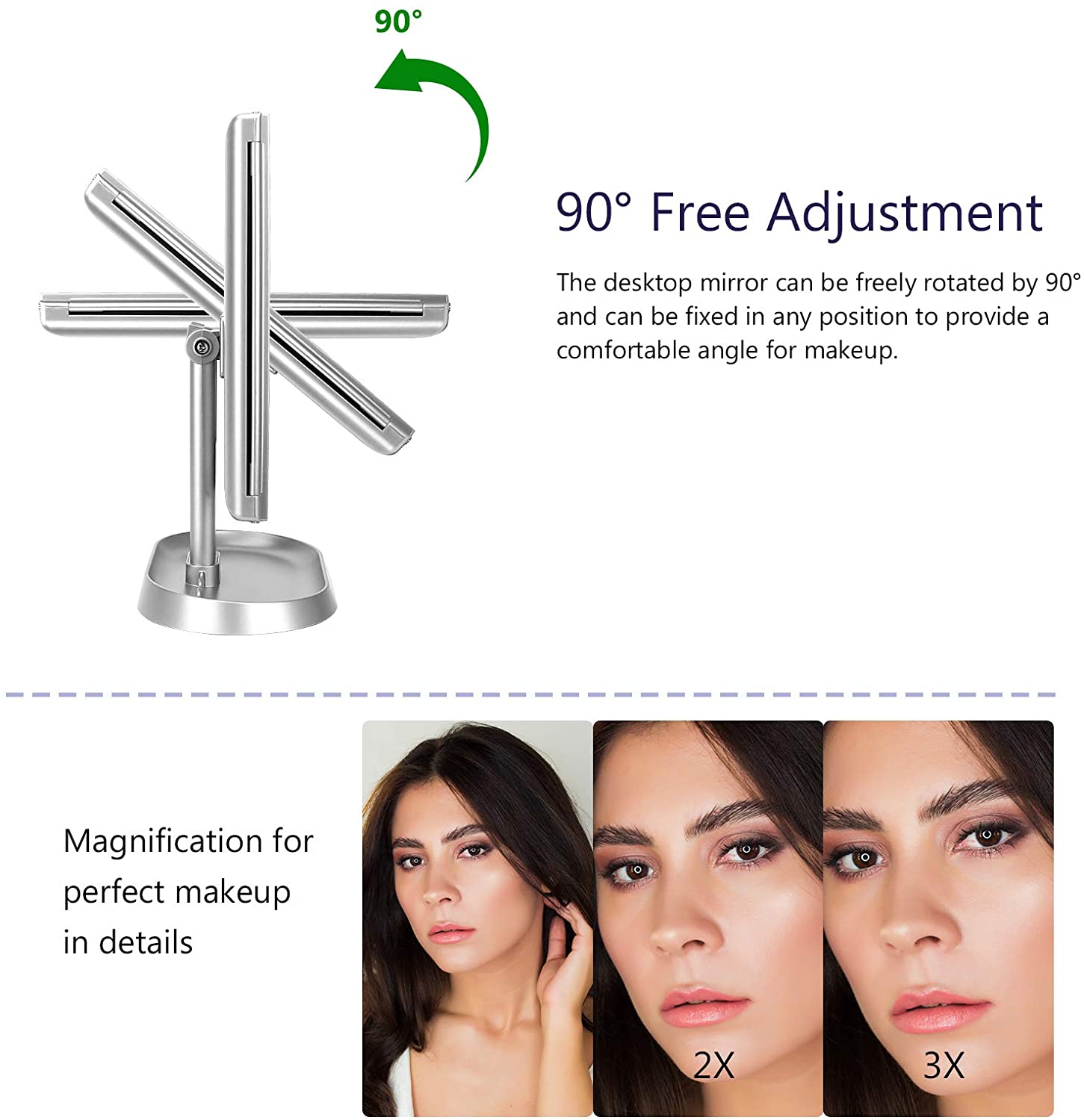 deweisn Trifold Lighted Vanity Makeup Mirror with 21 LED Lights,1/ 2/3 Magnification and Dimming,Two