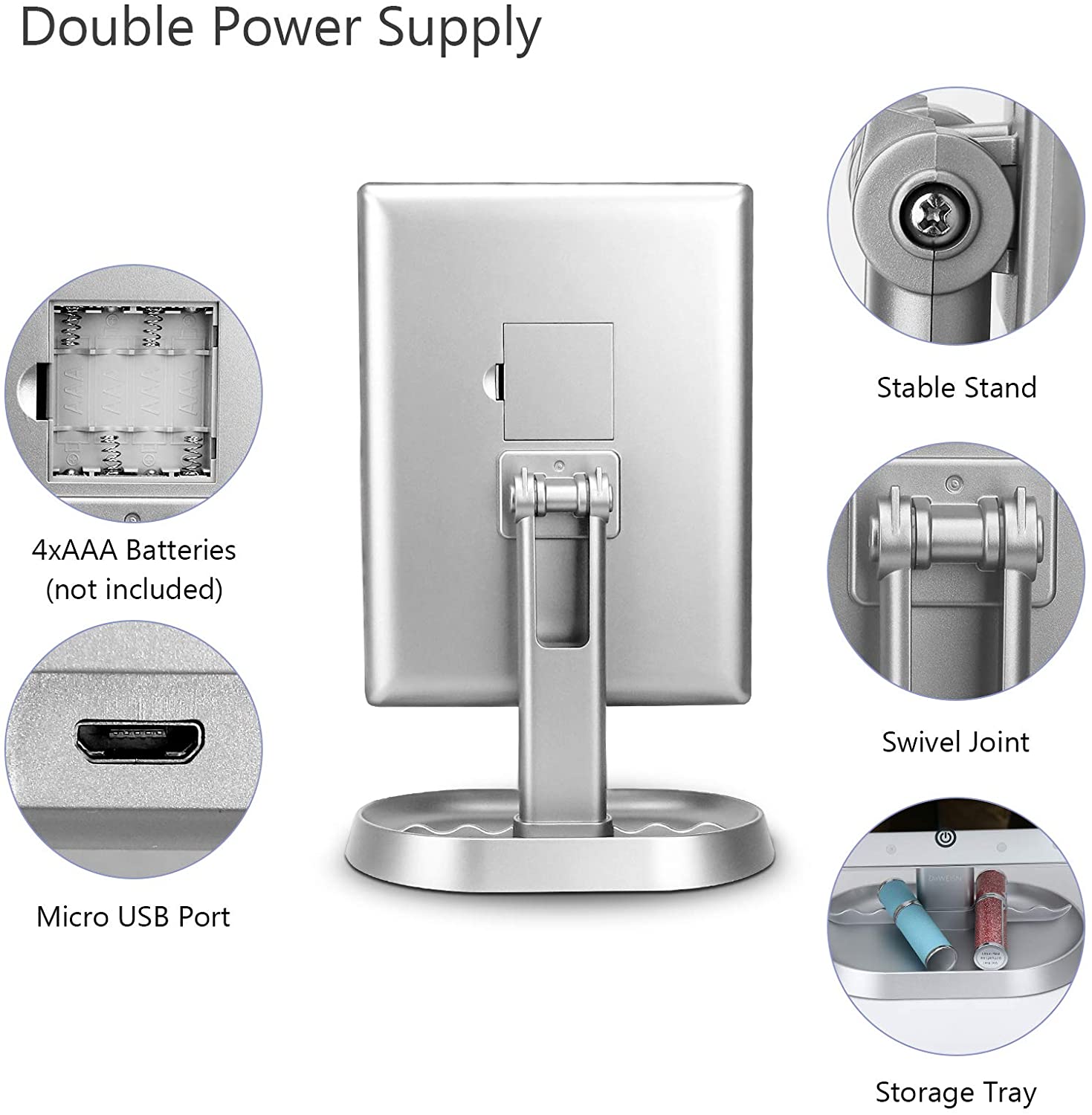 deweisn Trifold Lighted Vanity Makeup Mirror with 21 LED Lights,1/ 2/3 Magnification and Dimming,Two